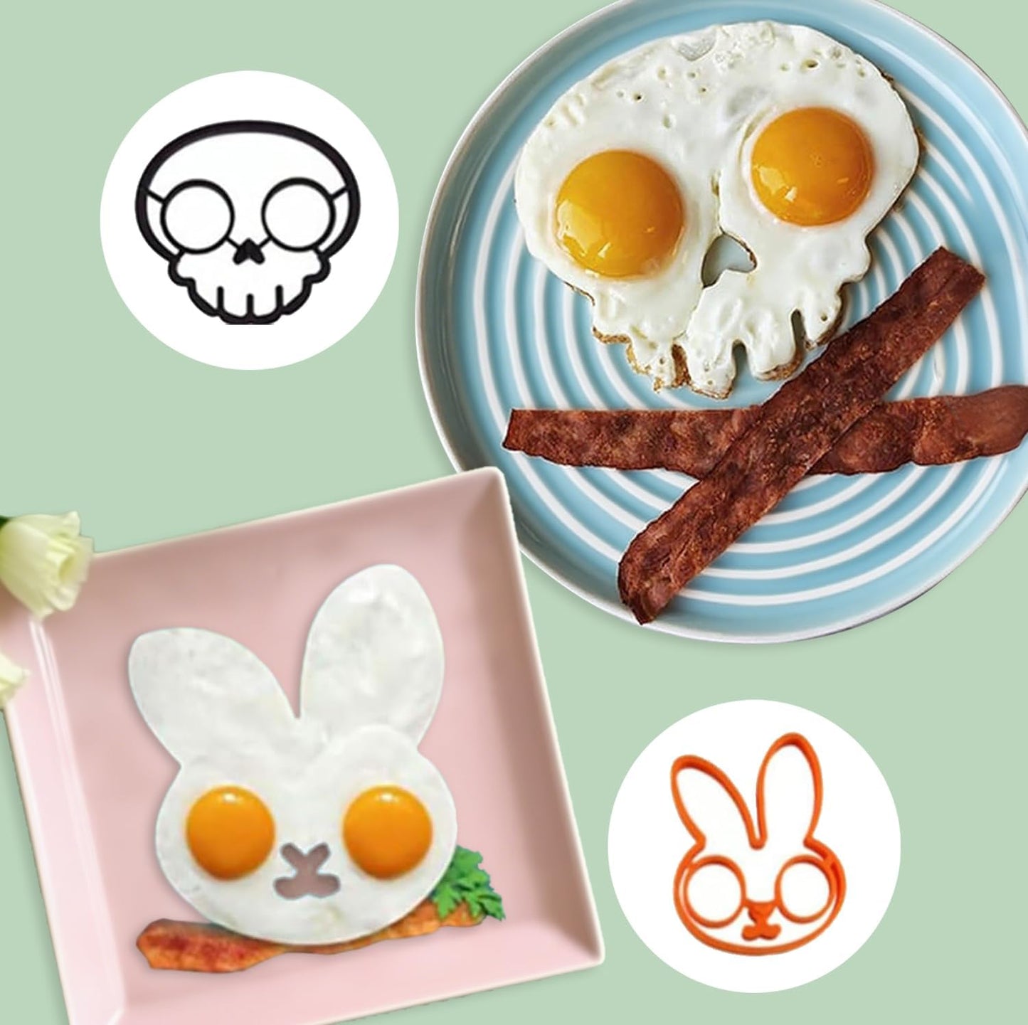 Halloween Horror Skull Egg Mold – Funny Silicone Skeleton Omelette & Pancake Maker, Fried Egg Cooking Mold for Spooky Breakfast, DIY Kitchen Gadget (2pc skull)