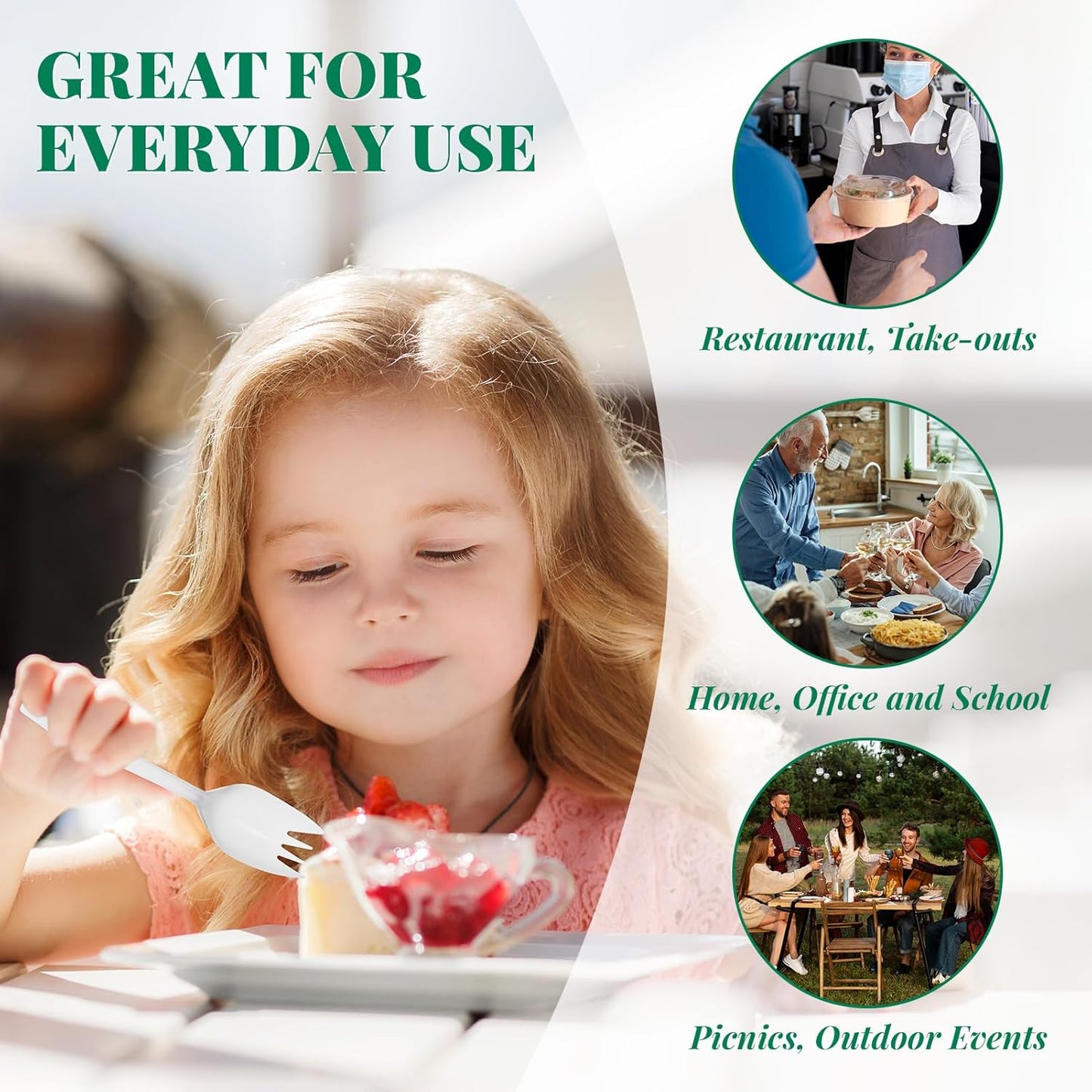 FOCUSLINE 1000 Count White Plastic Sporks, Disposable Sporks Bulk, Heat Resistant Disposable for Take out Restaurants, Family Gatherings, Outdoor Activities