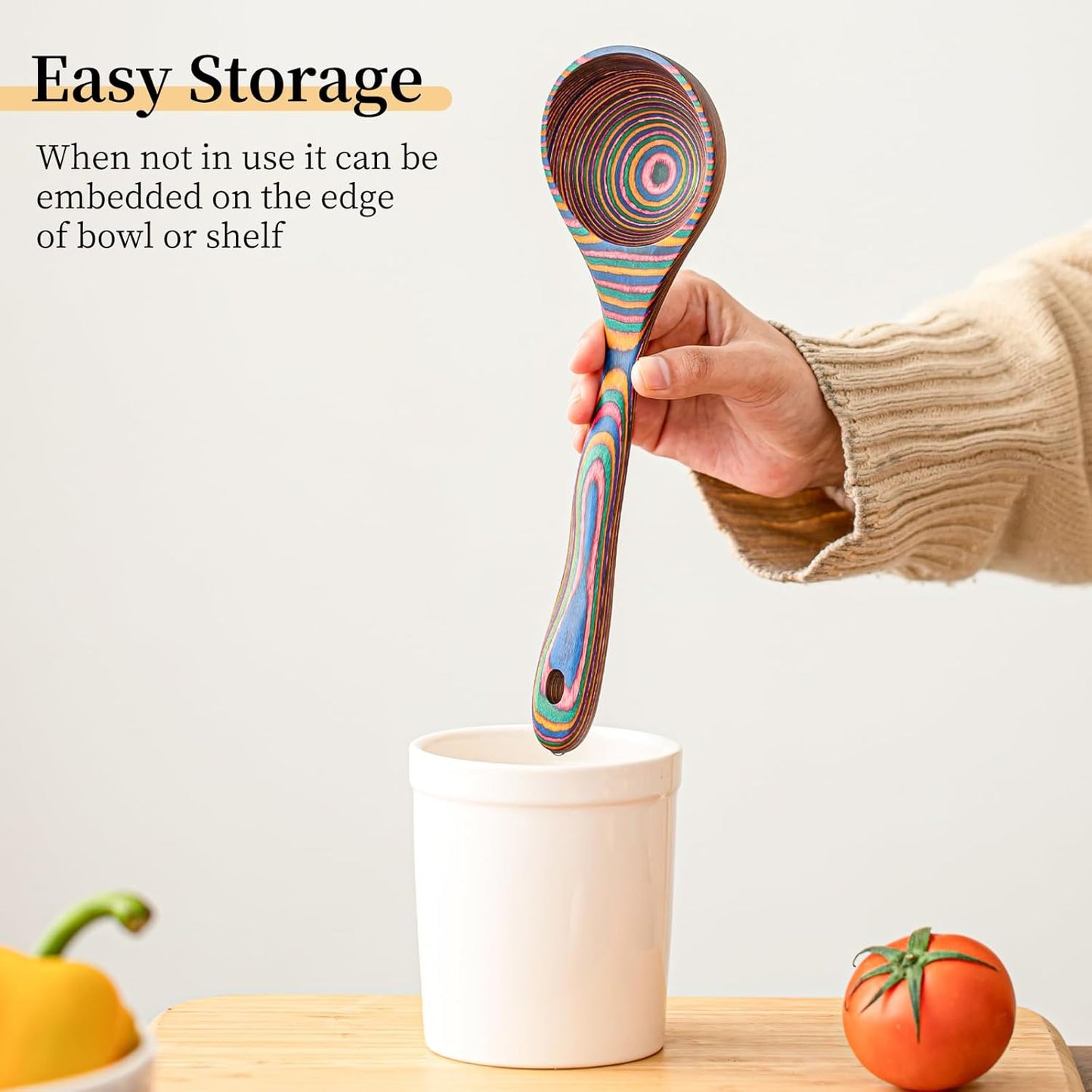 Gudamaye Pakkawood Rainbow Deep Soup Ladles,Pakkawood Ladle,10.6 inch Big Soup Ladle for Cooking,Deep Ladle Spoons,Wood Ladle, Wood Kitchen Utensils Set, Wooden Spoons for Cooking