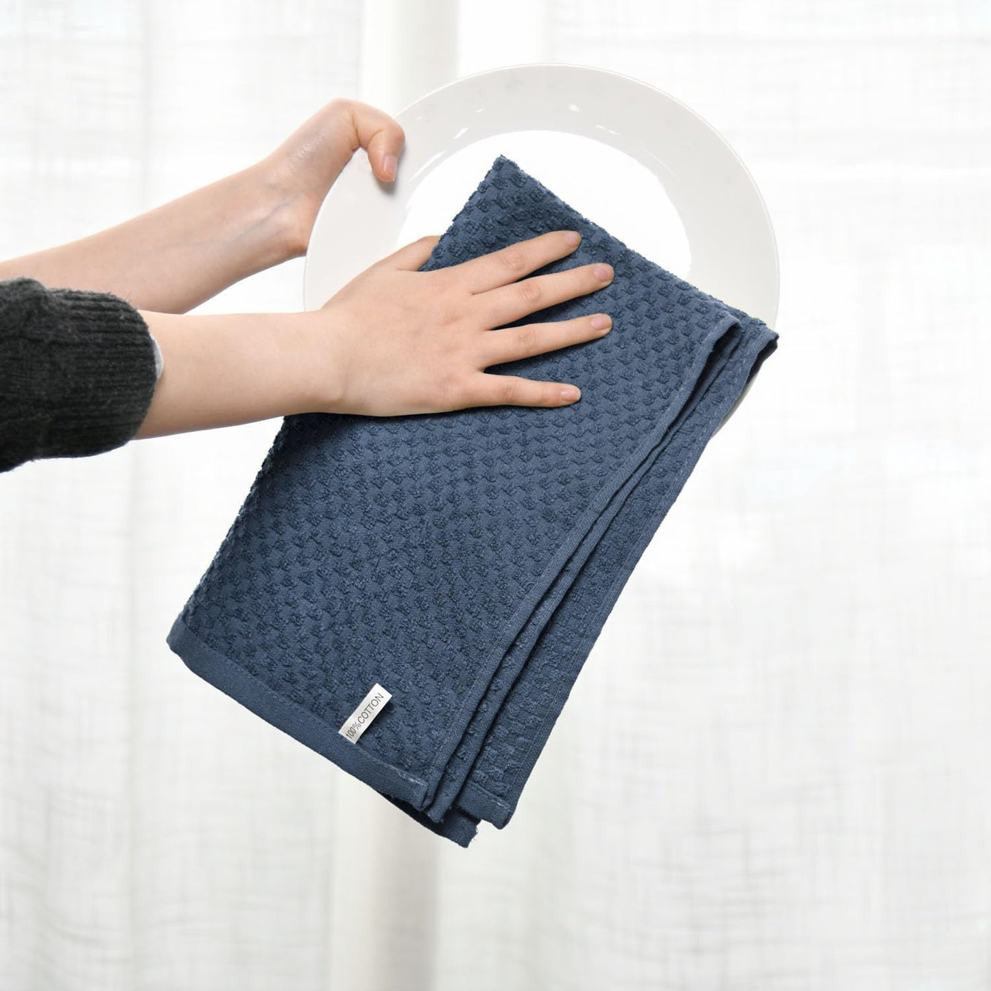 Artoid Mode Ring Spun Cotton Blue Dishcloth Kitchen Towels, 12x12 Inch Ultra Soft Absorbent Quick Drying Household Cleaning Kitchen Rags Set of 4