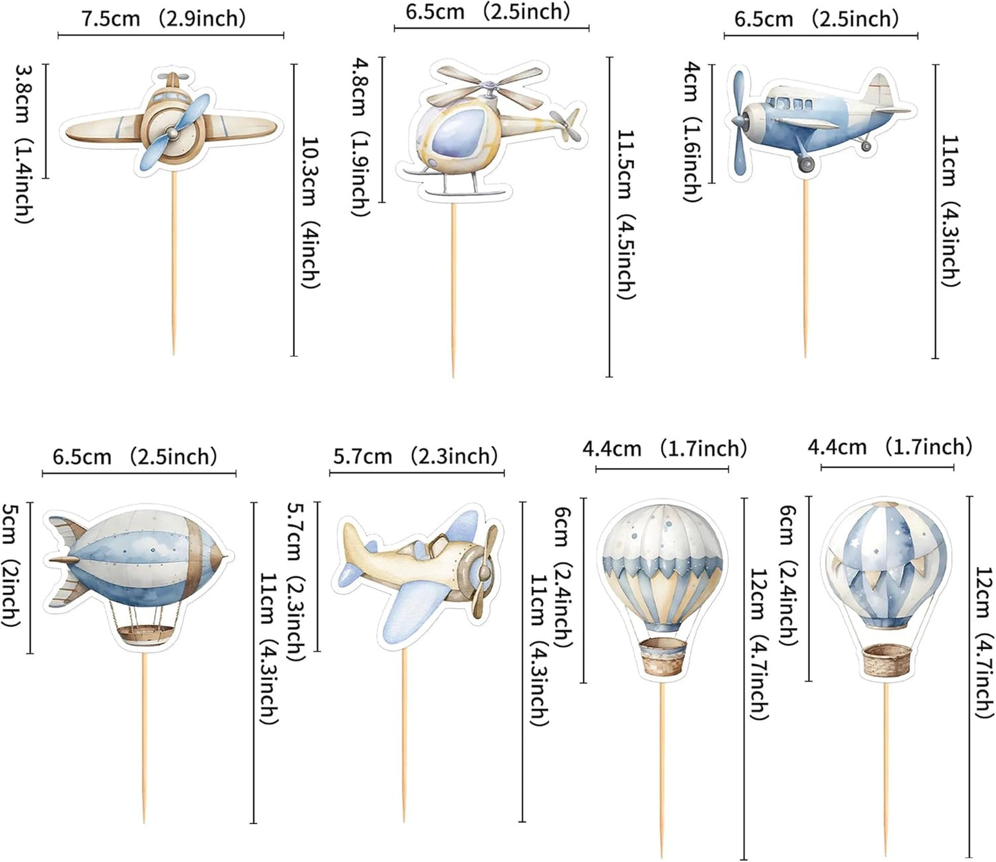 35PCS Airplane Cupcake Toppers Hot Air Balloon Helicopter Travel Themed Party Decorations Baby Shower Kids Boys Girls Birthday Party Cake Decorations Supplies