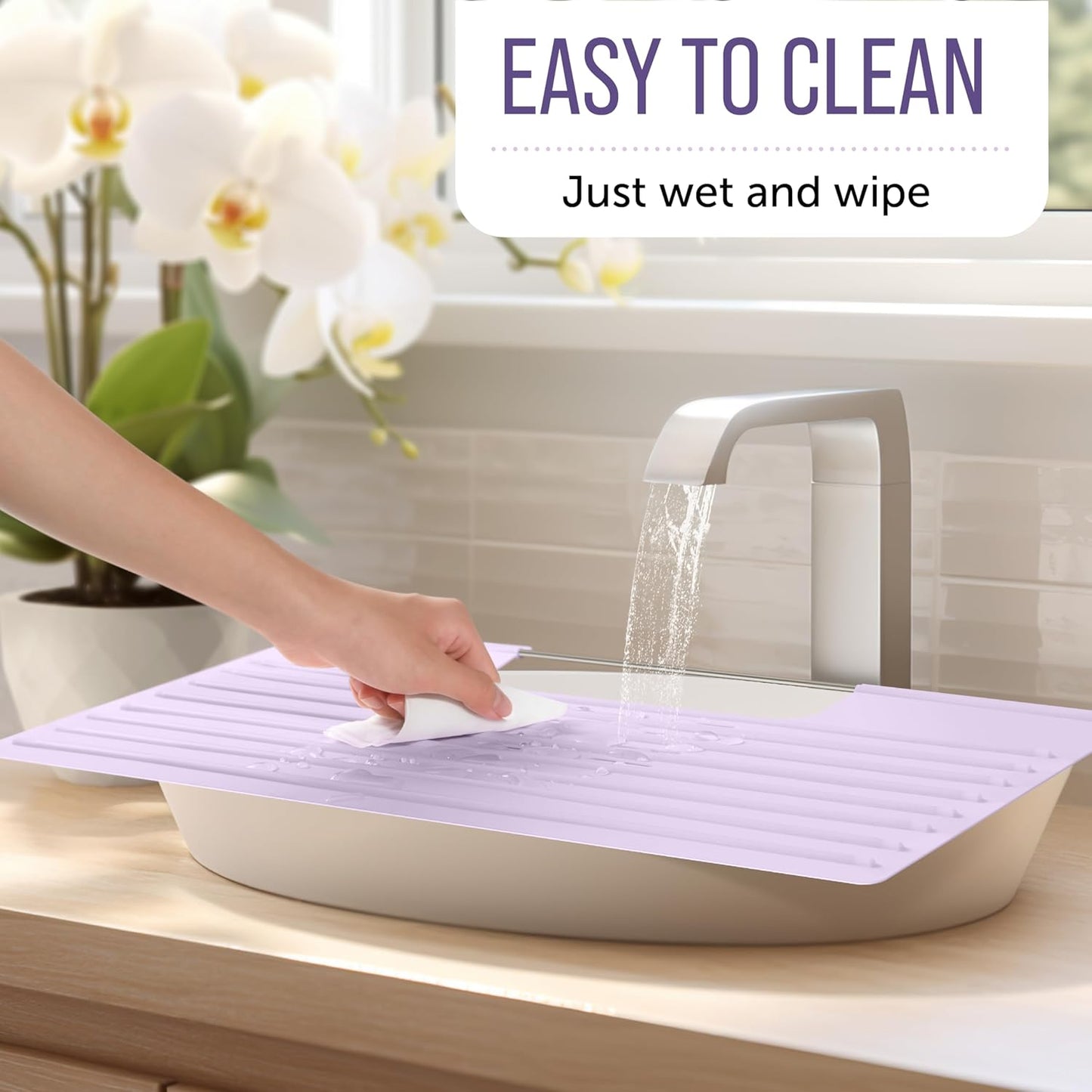Maplefield Bathroom Sink Cover for Counter Space, Heat Resistant Silicone Sink Mat for Your Beauty Routine, Small Bathroom Space Saver Sink Cover for Makeup (Lavender Large, 22 x 2 x 2 Inches)