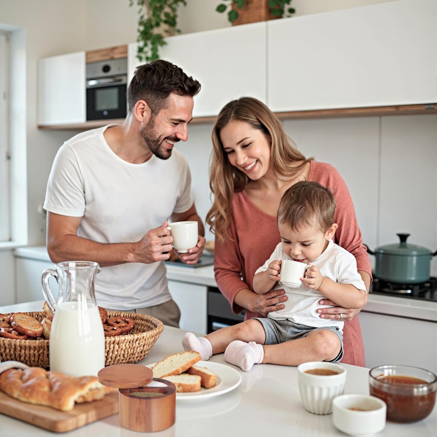 Demigo Duet Salt Cellar, 7.5 Ounces Acacia Salt Keeper Box with Two Compartments Secured by Magnetic & Swivel Lid, Spice Container for Kitchen Countertop Storing Pepper Oregano Powder Cinnamon