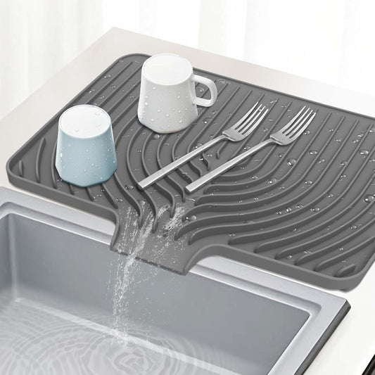 GUUKIN Silicone Dish Drying Mat, 17.7" x 11.8 " Drying Matt Kitchen Counter, Dish Drying Rack Mat, Easy Clean Pad for Countertop Protection, Multi-Functional Use (Grey)