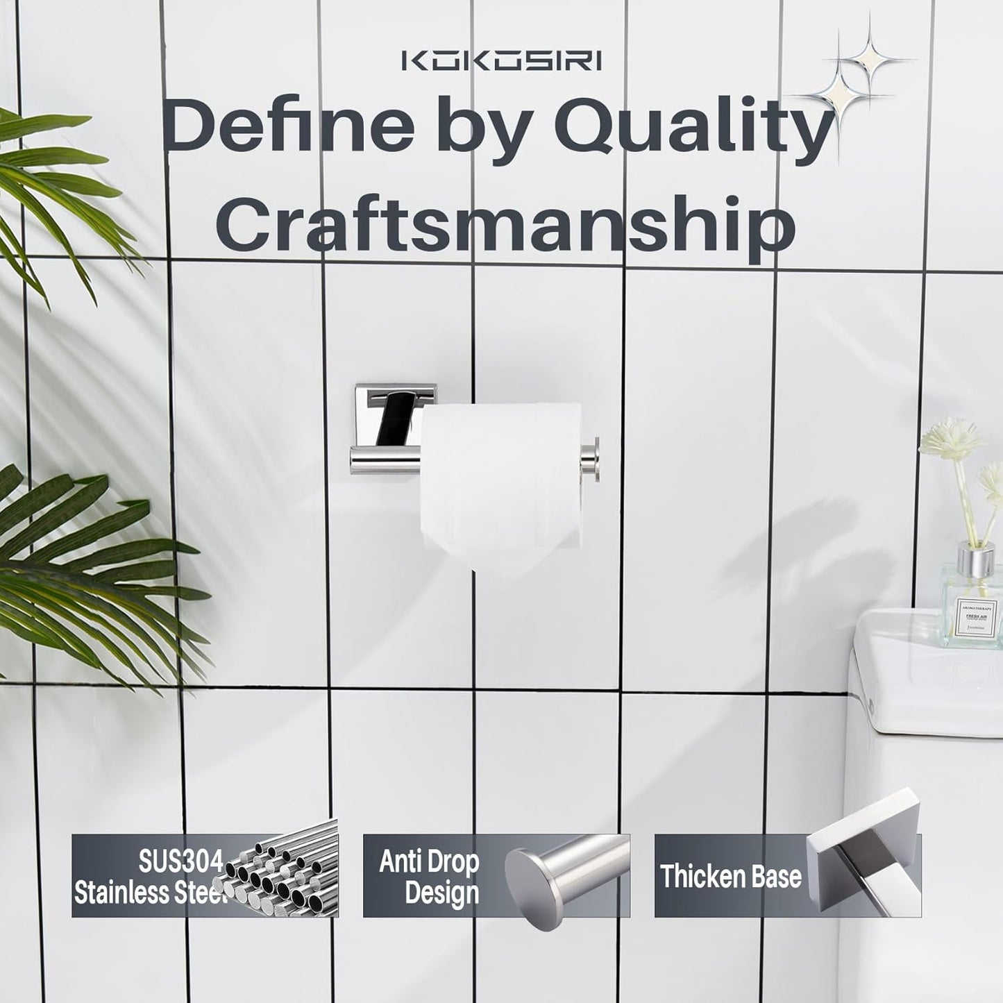 KOKOSIRI Toilet Paper Holder for Bathroom Toilet Roll Holder Hold Mega Rolls Wall Mounted, Polished Chrome Stainless Steel B2008CH