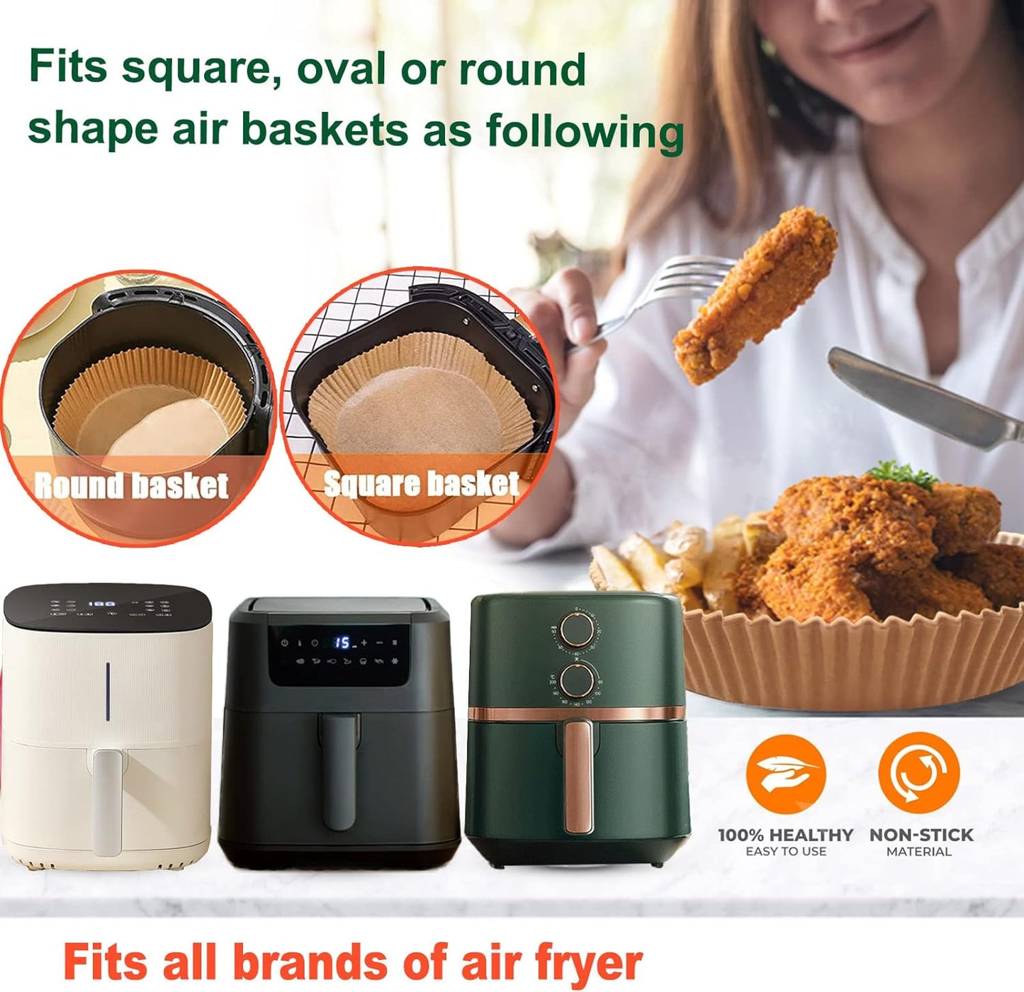 Large Air Fryer Disposable Paper Liner Round, 10 Inch Parchment Liners Non-Stick Fryer Paper Pads Baking Paper Food Grade for 7qt Power XL Air Fryer, Baking Roasting Microwave