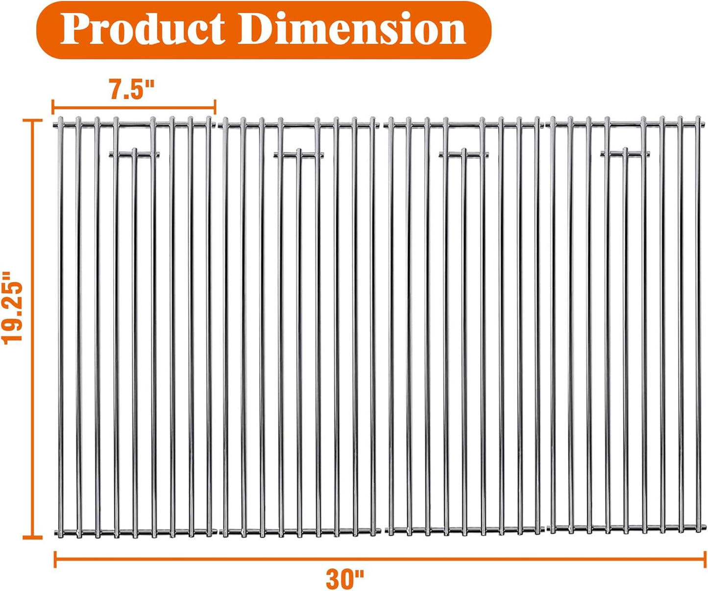4 Pack Bull BBQ Grill Grate Replacement Parts for Bull 18248 LP, 18249 NG, LP 47628, NG 47629, 57569 NG, 57568 LP, LP 62648, NG 62649 Grill, 19 1/4" x 30"