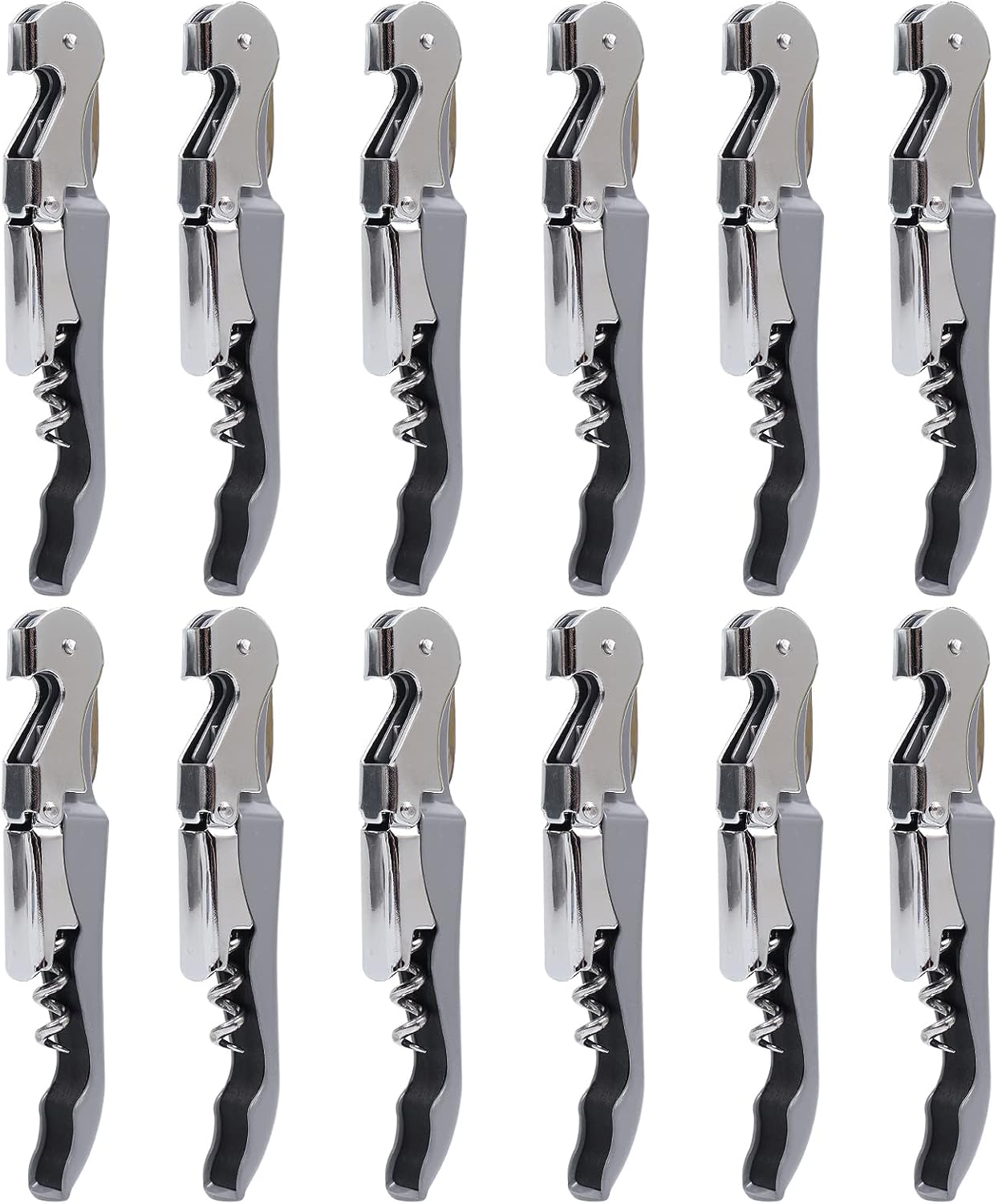 RECUTMS 12 Pack Wine Opener Corkscrews for Wine Bottles Heavy Duty Stainless Steel with Foil Cutter Small Stainless Steel Gift for Home Wedding Party Bartenders Servers Waiter（gray）