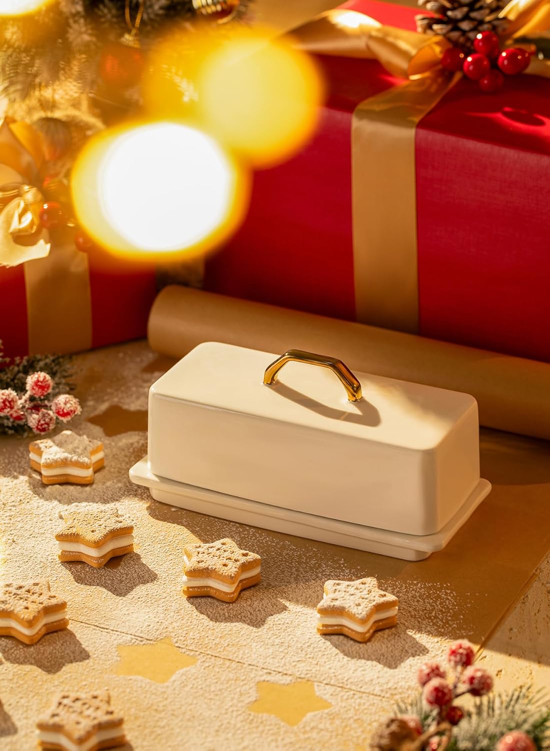 Sweese Butter Dish with Lid for Countertop - Butter Container - Butter Saver, 4oz Beautiful Small Butter Tray for East West Coast Butter, Fridge, Dishwasher Safe-White