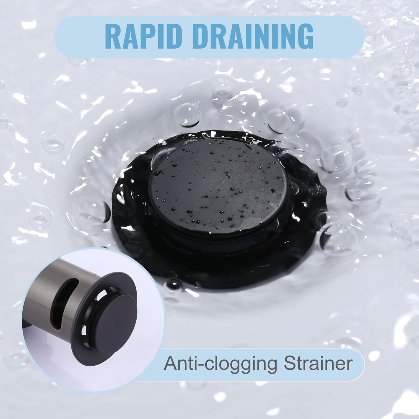 ALEASHA Bathroom Sink Drain with Overflow Vessel Sink Stopper,Pop Up Drain for Bathroom Sink Pop Up Drain Stopper for Hair Catcher,Matte Black