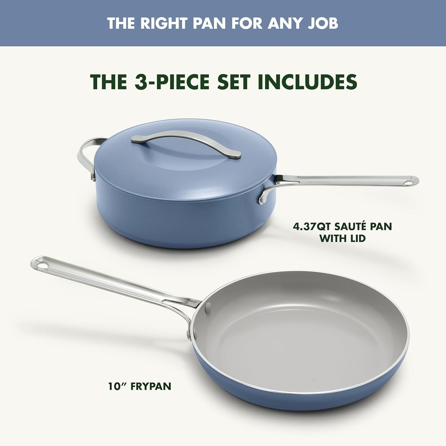 GreenPan Nova 10” Frying Pan Skillet and 4.37QT Sauté Pan with Lid, Oprah’s Favorite Things 2024, PFAS-Free Ceramic Nonstick, Induction Suitable, Sear, Fry, Broil, Dishwasher & Oven Safe, Ocean Blue