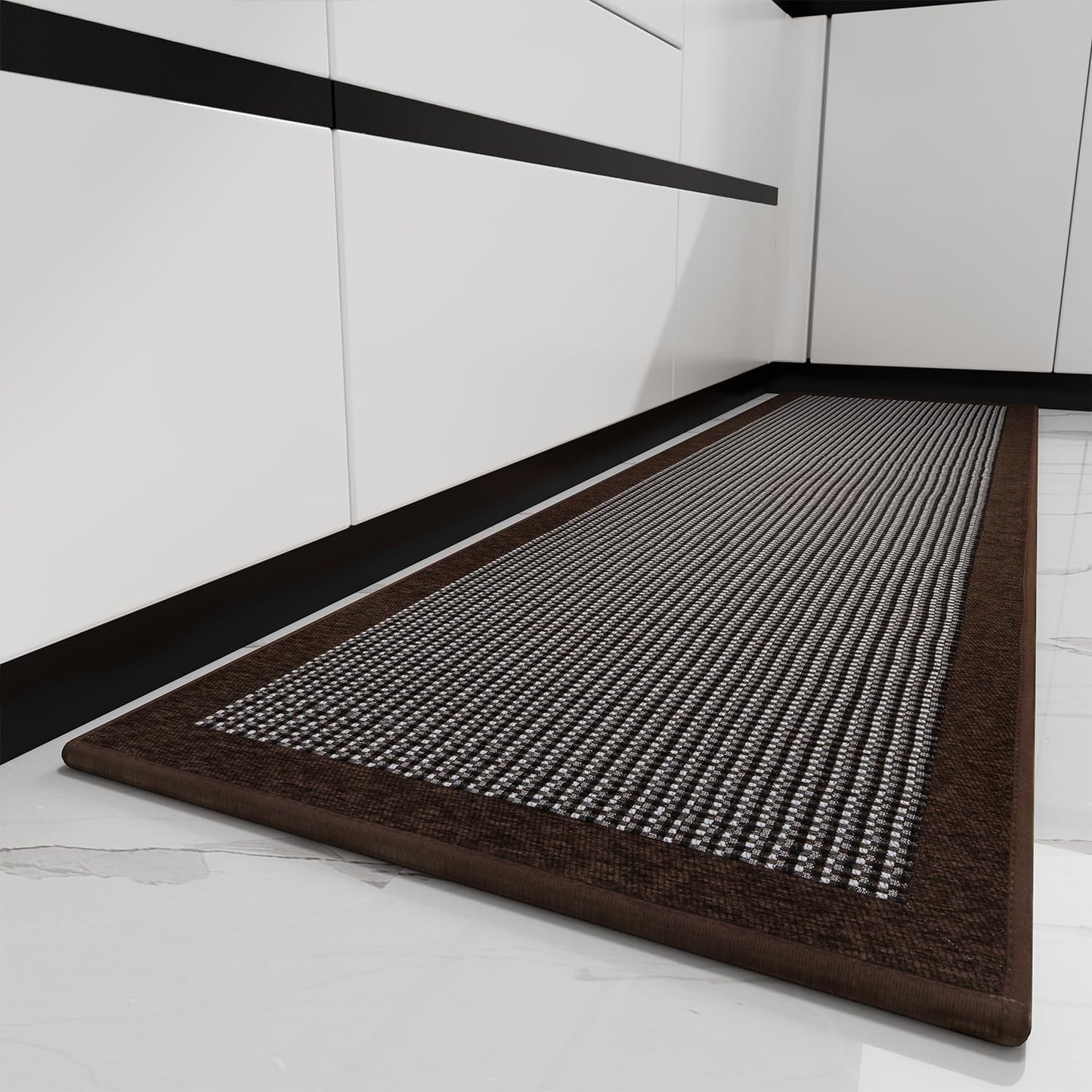 PADOOR Kitchen Mats for Floor, Kitchen Rugs Non Slip Washable, Rubber Backed Kitchen Runner Super Absorbent Kitchen Floor Mat Sink Rug, 20”x47” Dark Brown