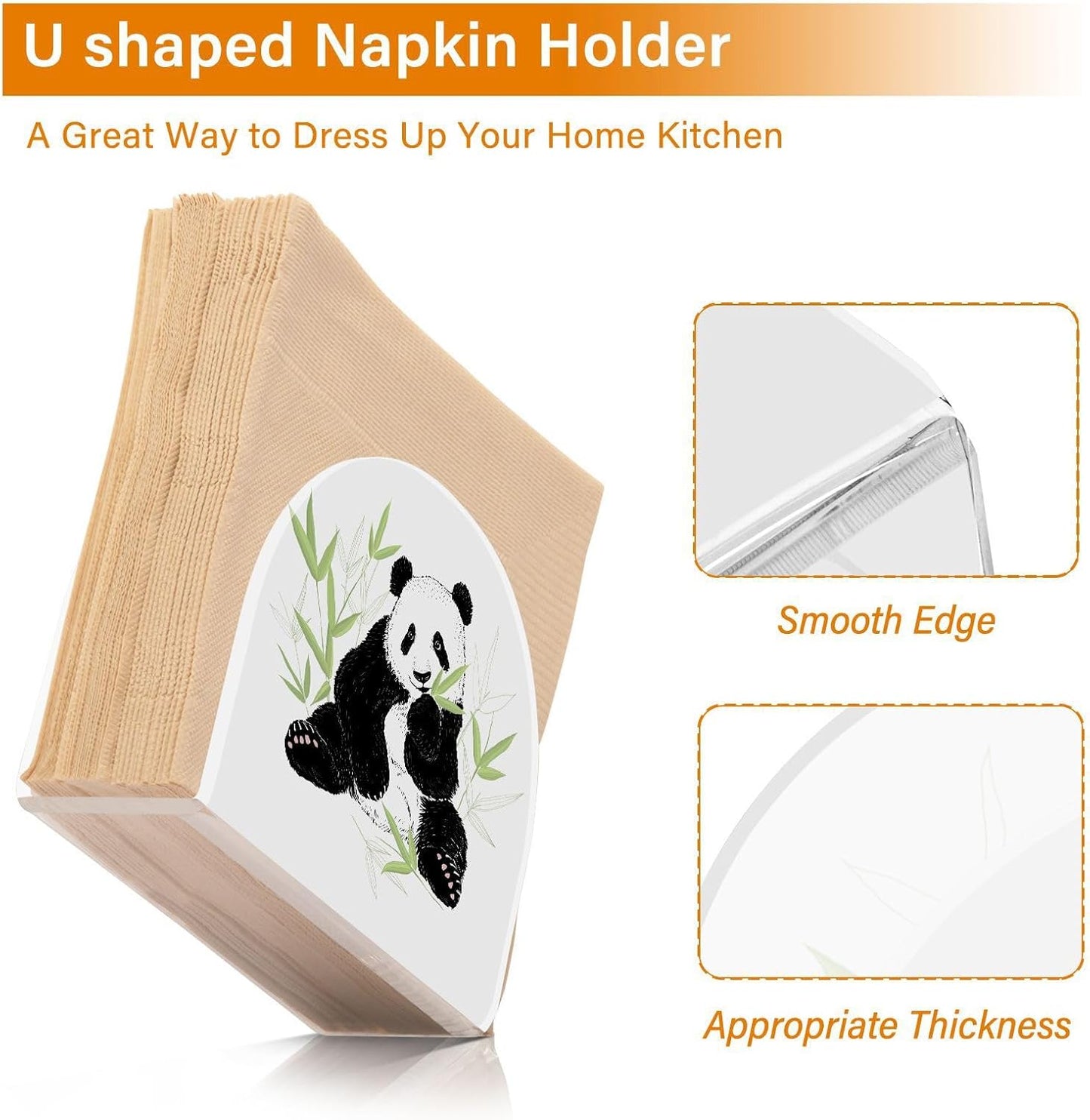 Cute Panda Eating Bamboo Napkin Holder for Table Paper Napkins Holder Acrylic Tissue Dispenser Kitchen Dining Room Bathroom Party Car Decor