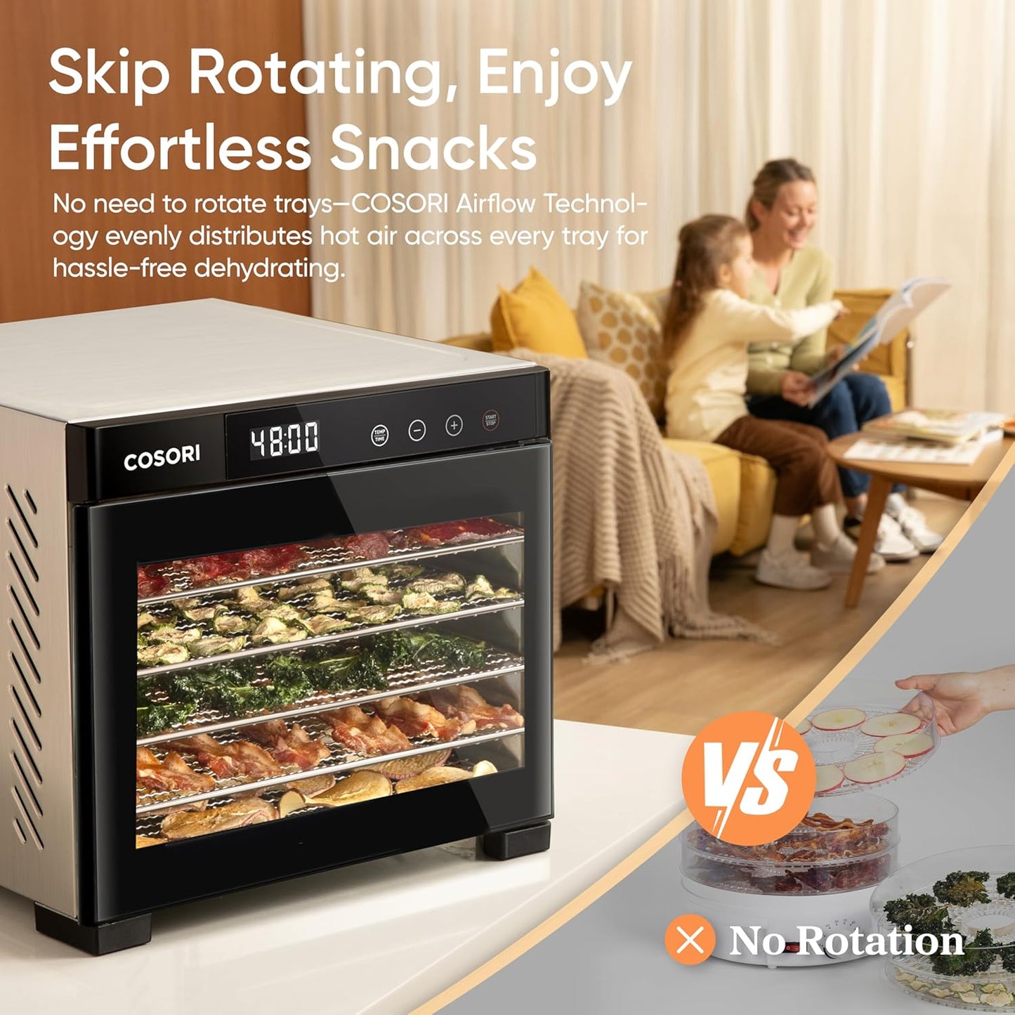 COSORI Food Dehydrator for Jerky, Large Drying Space with 6.48ft², 600W Dehydrator Machine, 6 Stainless Steel Trays, 48H Timer, 165°F Temperature Control, Yogurt Maker, for Herbs, Meat, Fruit