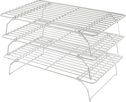 Cooling Racks for Cooking and Baking - 3 Tier Stackable Grid Wire Baking Rack for Oven Cooking, Baking, Grilling, Roasting -Dishwasher Safe Bacon Rack