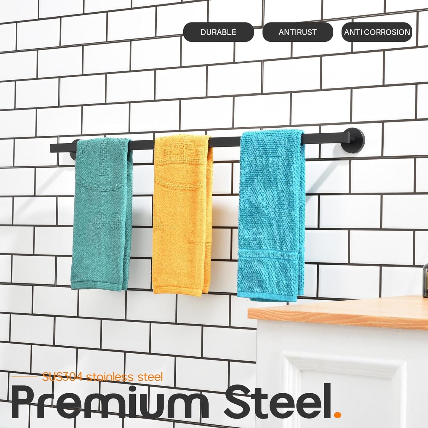 36 Inch Bathroom Towel Bar Bath Towel Rack Kitchen Towel Holder Long Towel Rails Wall Mounted SUS304 Stainless Steel Matte Black AN4001MB-L36