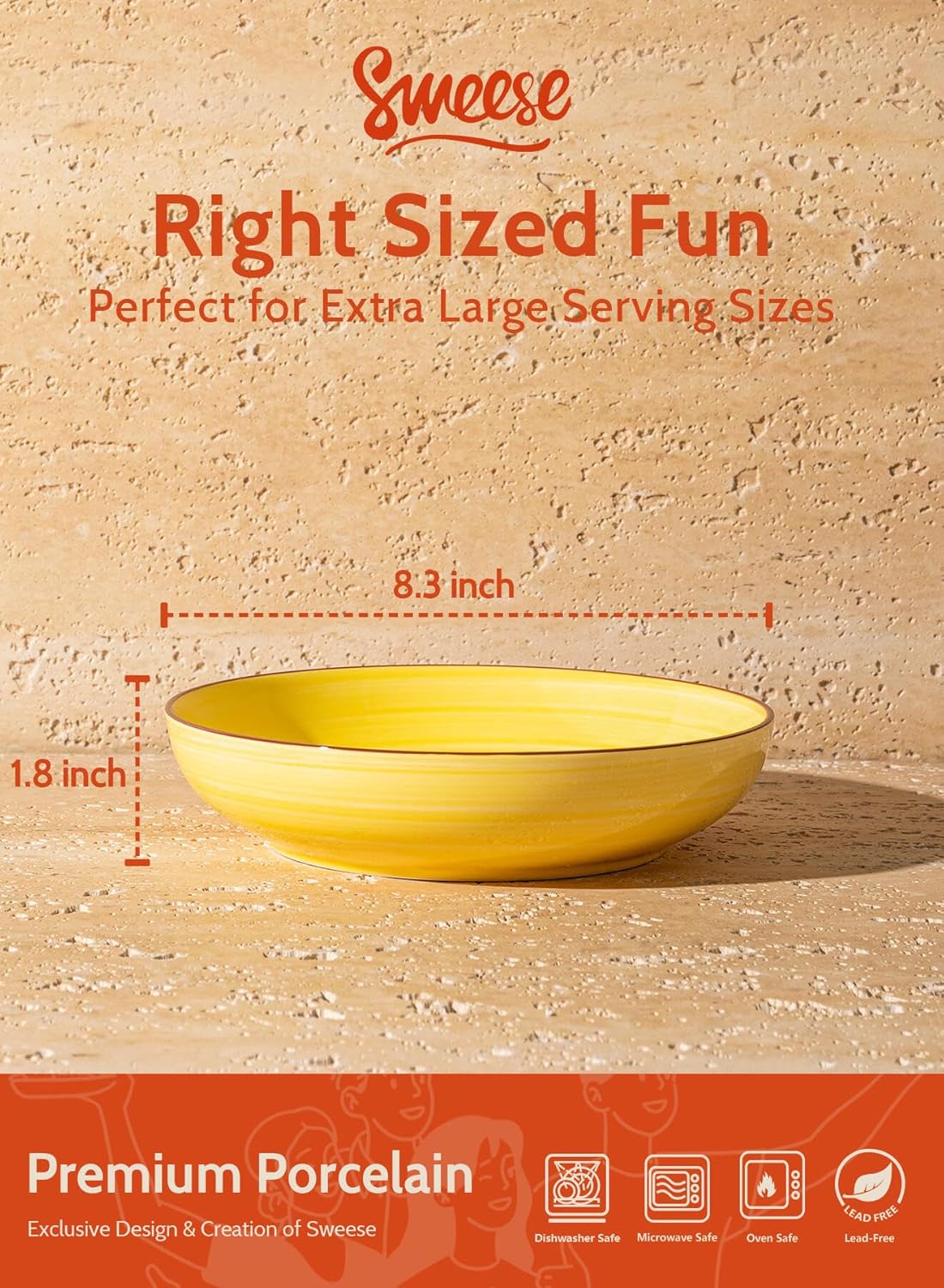 Sweese 6-Pack Ceramic Pasta Bowls, Multicolor Extra Large 30.0 Fl Oz, High-Grade Durable Professional Quality