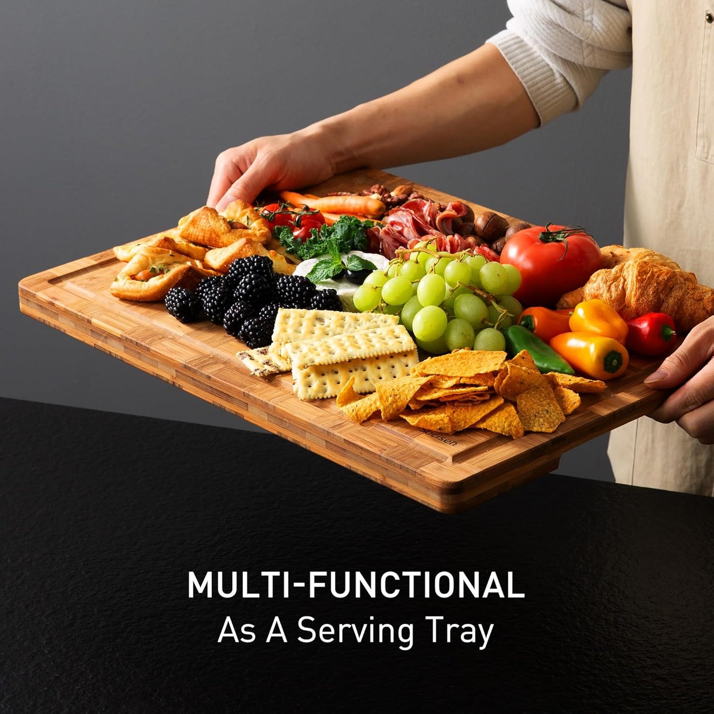 Extra Large Bamboo Cutting Board with Non Slip Feet and Over Sink Butcher Block Chopping Board Nice Solid Thick Wooden Juice Groove Big Xl XXl xlarge Best Hardwood Kitchen Counter Organic