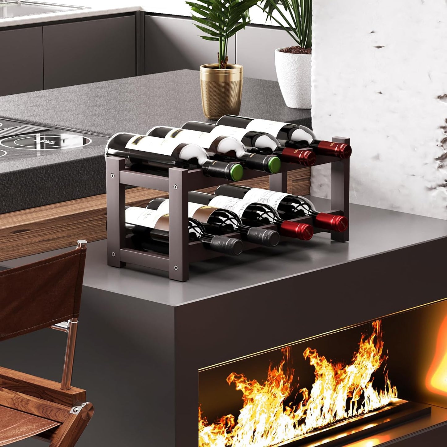 BAMEOS Bamboo Wine Rack, 2 Tier Wine Racks Countertop Storage, Wine Bottle Holder Wine Rack freestanding Floor for Kitchen, Bar, Pantry, Wine Cellar, Basement,Study, (16.85 L x 9.25W x 7H) Espresso