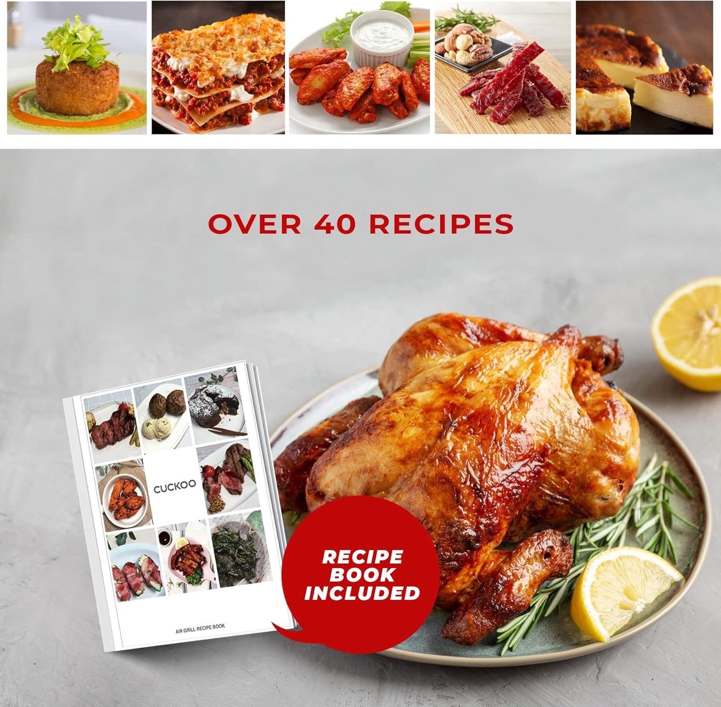 CUCKOO CAFG-A0601S Countertop Air Grill | Air Grill, Air Fry, Roast, Bake & Broil, Easy to Clean, Dishwasher Safe Accessories, Recipe Book Included, Stainless Steel