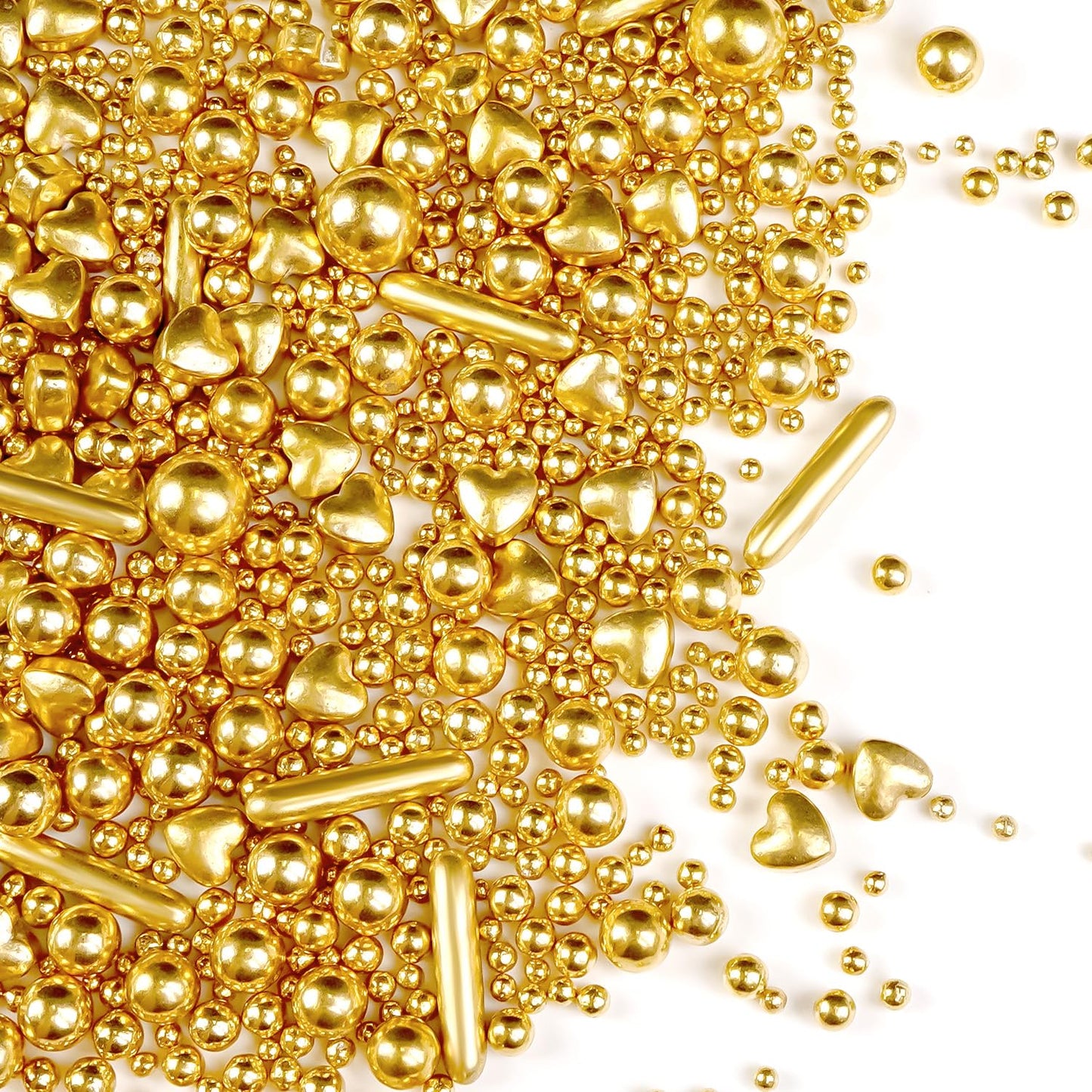 Gold Pearl Heart Sprinkles, Pearls Sprinkles For Cake Decorating, 150g/5.29oz Mix Size Sugar, Donuts, Cakes, Ice Cream, Mother's Day, Valentine's Day, Wedding Party, Christmas Supplies