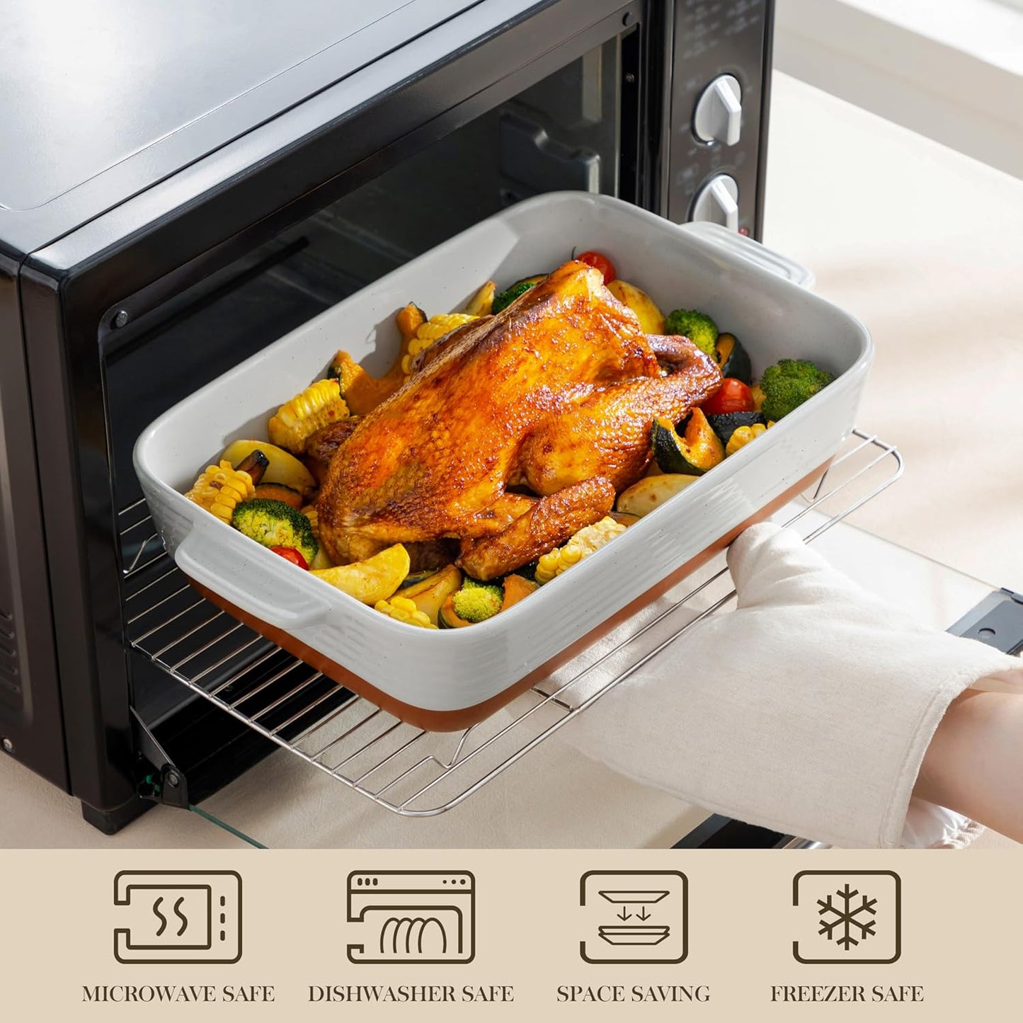 MALACASA Lasagne Dishes for Oven, 4.8 Qt Ceramic Oven Dish with Handles, 9 x 13 Inch Deep Rectangular Baking Dish Casserole Dishes, Grey Lasagna Pan Bakeware for Roasting, Series TARA