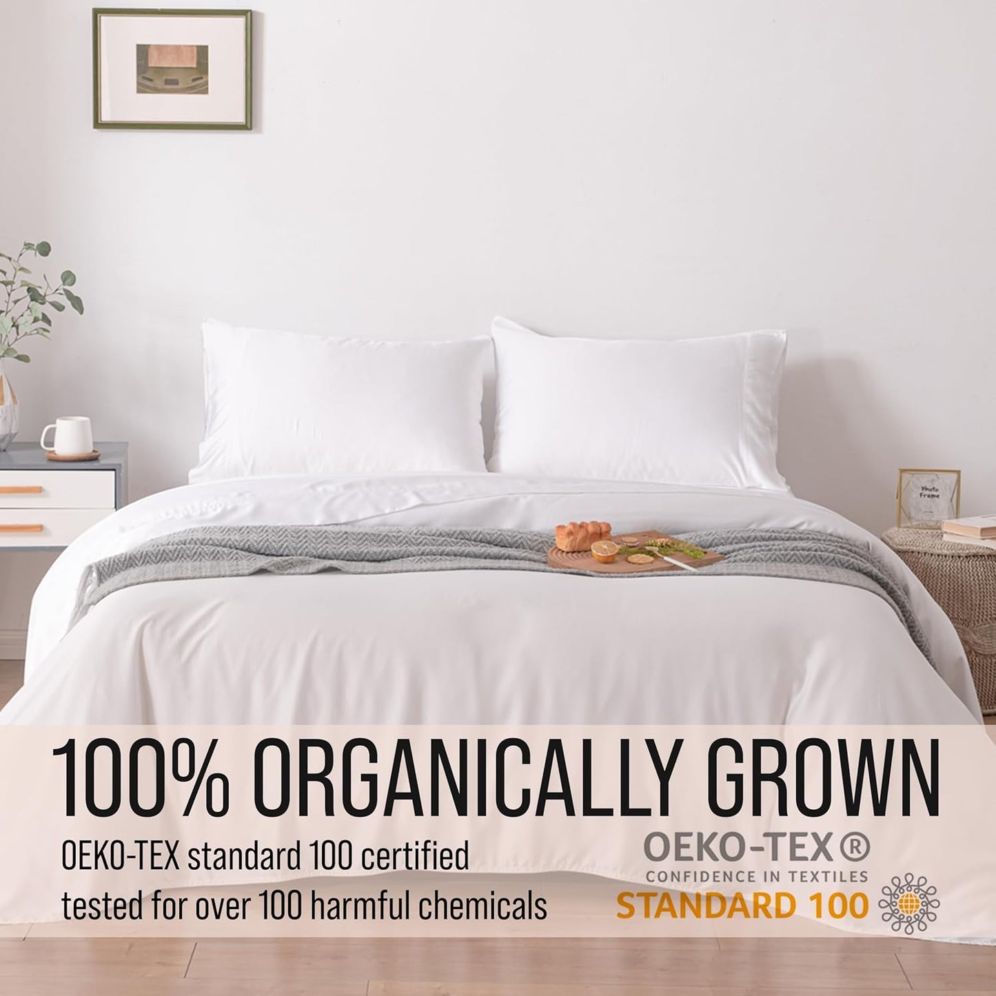 Bella Coterie Luxury Bamboo Viscose Split King Size Sheet Set | 100% Organically Grown | Ultra Soft | Cooling for Hot Sleepers | 18" Deep Pocket [White]