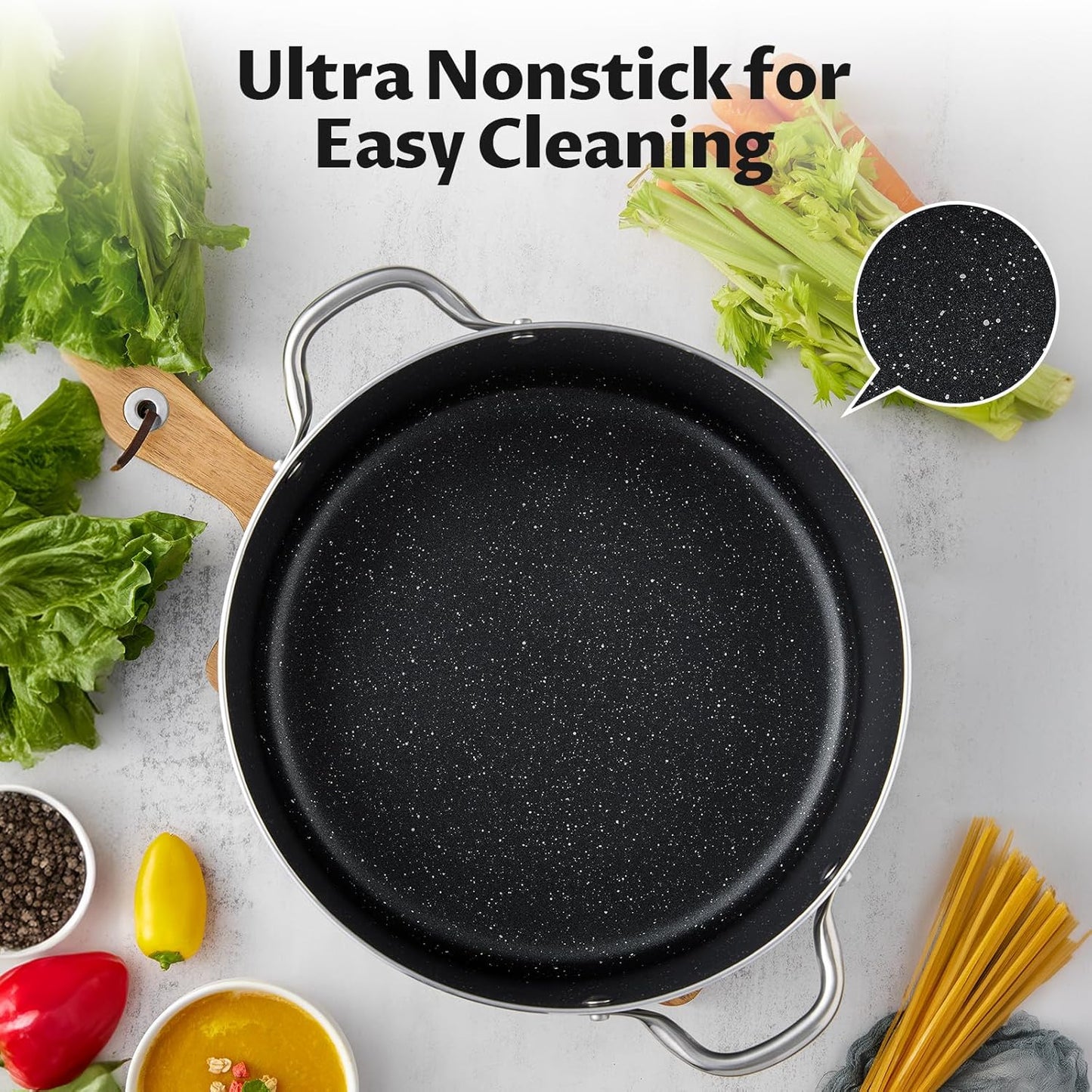 BEZIA 8 Quart Cooking Pot, Large Non Stick Induction Stock Pots with Lid, All Stove Compatible, 8 QT Aluminum Soup/Stew Pot For Families of 3–5, Grey