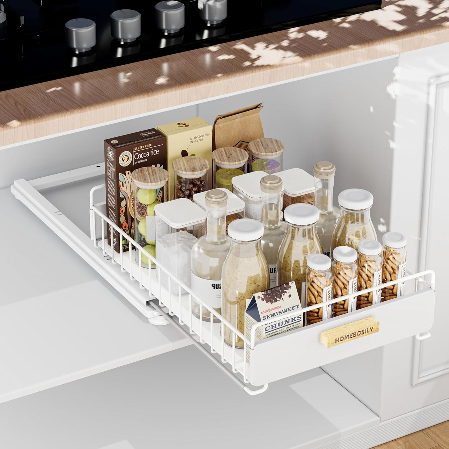 Under Sink Organizer, Kitchen Pull Out Cabinet Organizer, Mute Slide Out Metal Under Sink Organizers and Storage Shelves for Kitchen Bathroom Laundry Cabinet Pantry, White