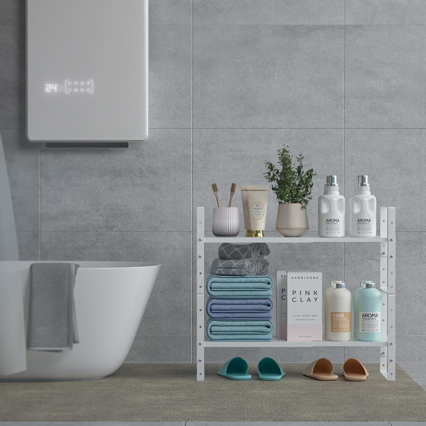 Expandable Shoe Rack Stackable Metal Pantry Storage Shelves Stand Adjustable Height Cabinet Shelf Organizer Racks Spice Shelving(2PACKS/WHITE,MEDIUM)