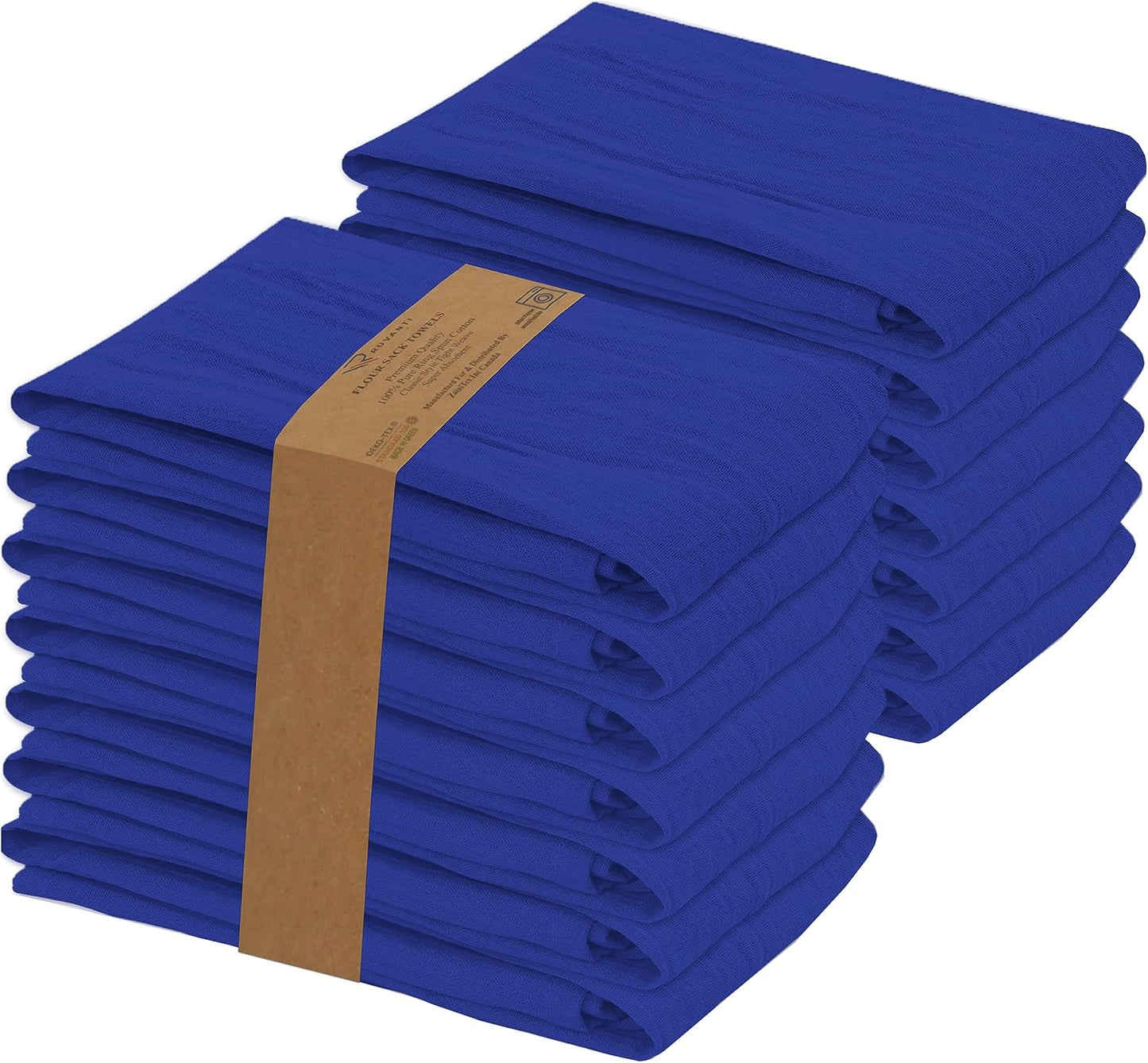 RUVANTI Flour Sack Towels 12 Pack 28 x 28 Inches, Ring Spun 100% Cotton Dish Towel, Machine Washable, Absorbent - Flour Sack Kitchen Towels for Drying and Cleaning -Navy