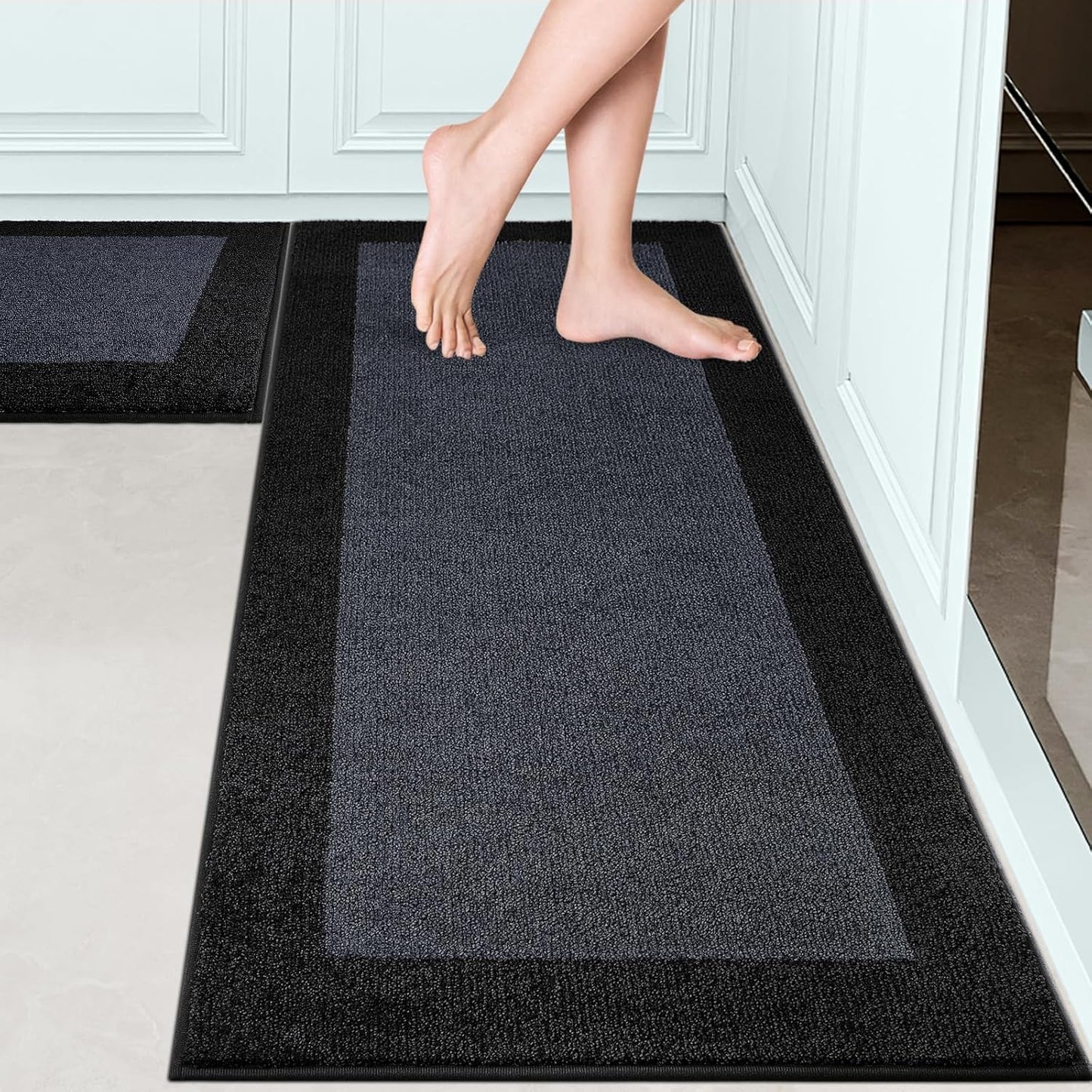 Machine Washable (24" x 36"+ 24" x 60"') Kitchen Rugs Set of 2, Non Slip Kitchen Mats for Floor, Absorbent Entrance Runner Rugs for Bedroom, Hallway, Bathroom, Door (Roll Packing)