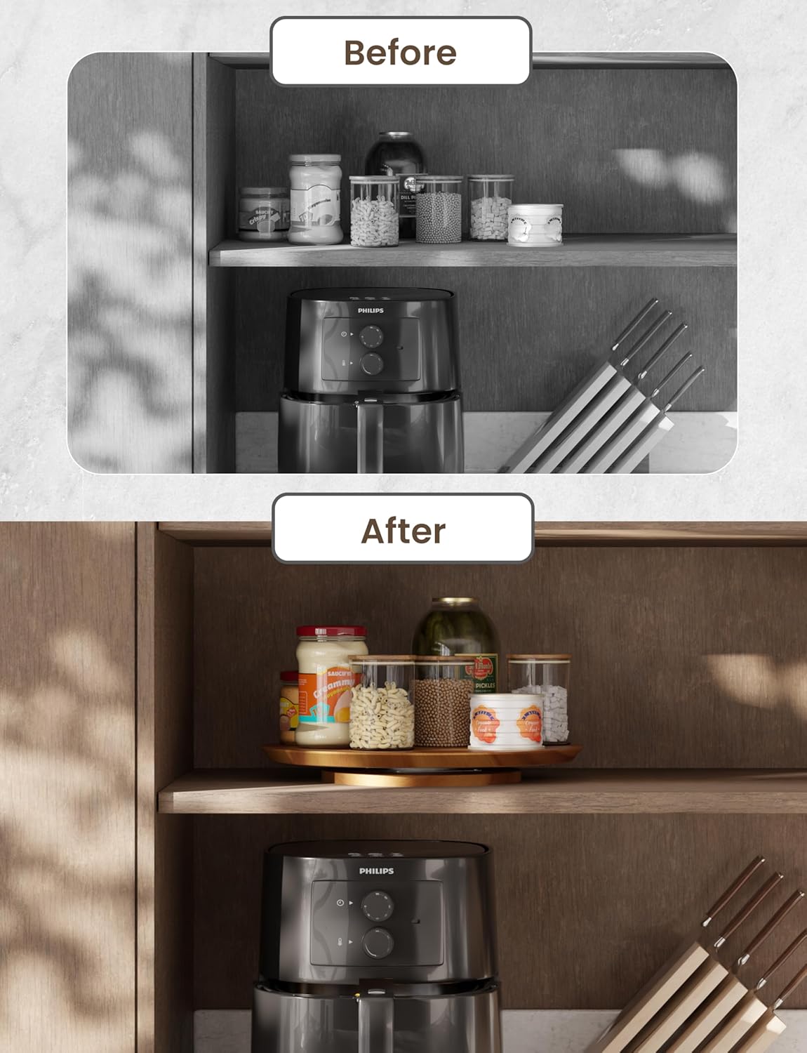 13" Acacia Lazy Susan Organizer for Table - Wooden Lazy Susan Turntable - Wood Kitchen Turntable Storage Food for Cheese Boards, Pantry, Fridge, Countertop (Acacia Wood, 13 Inch)