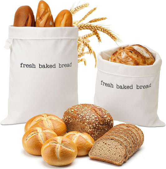 Reusable Bags for Homemade Bread Storage (2-Pack) - 13"W x 18"H - Plastic Fresh Bread Storage Bags - Metal Zipper & Buckle - Freezer Safe Bag, Machine Washable Sourdough Bag