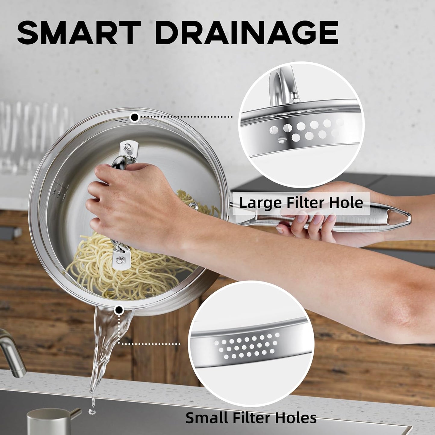 Leetaltree 1.5 Quart Stainless Steel Saucepan with Steamer Basket, Tri-ply Construction, Versatile Sauce Pan with Double-sized Drainage Lid - Perfect for Cooking Gravies. Pasta, Vegetable and More