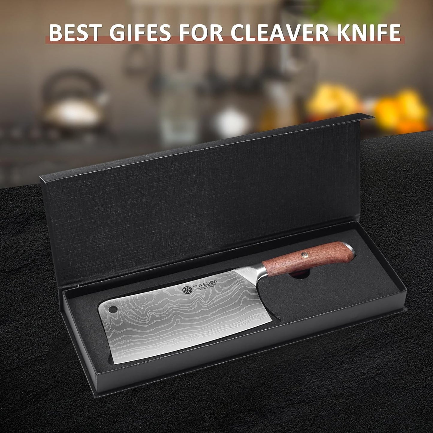 YOTSUBA 7 Inch Cleaver Knife, Ultra Sharp High Carbon Steel Vegetable Meat Cleaver with Ergonomic Rosewood Handle, Professional Butcher Knives for for Home Kitchen and Restaurant with Gift Box