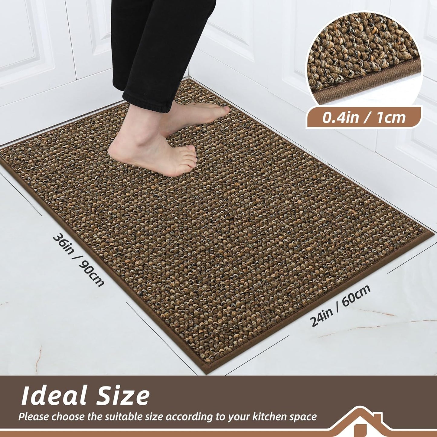BEQHAUSE Kitchen Rugs 24"x36", Non-Slip Kitchen Mats for Floor, Super Absorbent and Stain Resistant Kitchen Rugs, Machine Washable Rugs for Kitchen, Hallway, Laundry & Sink, Brown