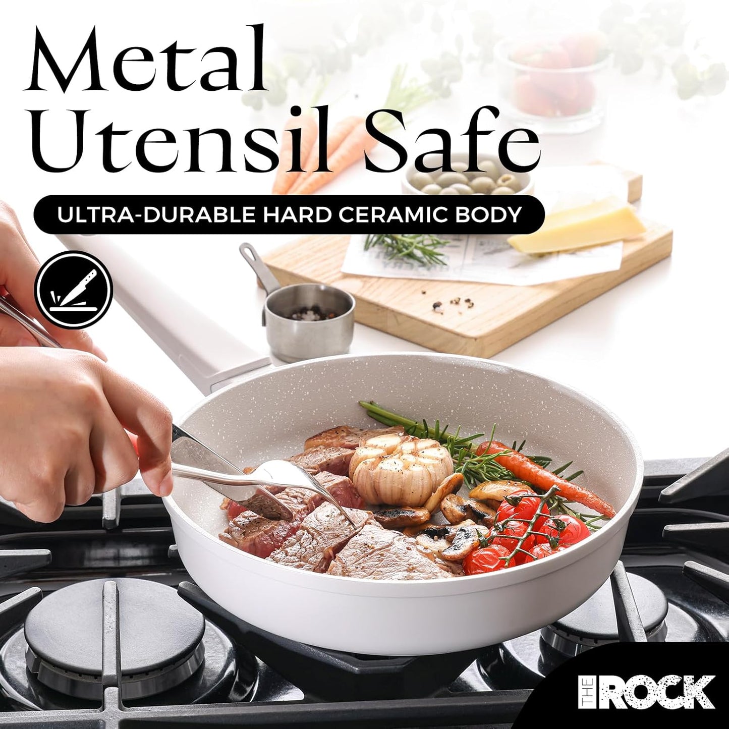 THE ROCK SOHO 9.5-Inch Ceramic Non Stick Frying Pan – Nothing Sticks, Never Warps, Lasts Longer, Non Toxic Skillet with Heat-Resistant Handle, PTFE PFOA & PFAS Free, Oven & Dishwasher Safe, Cream