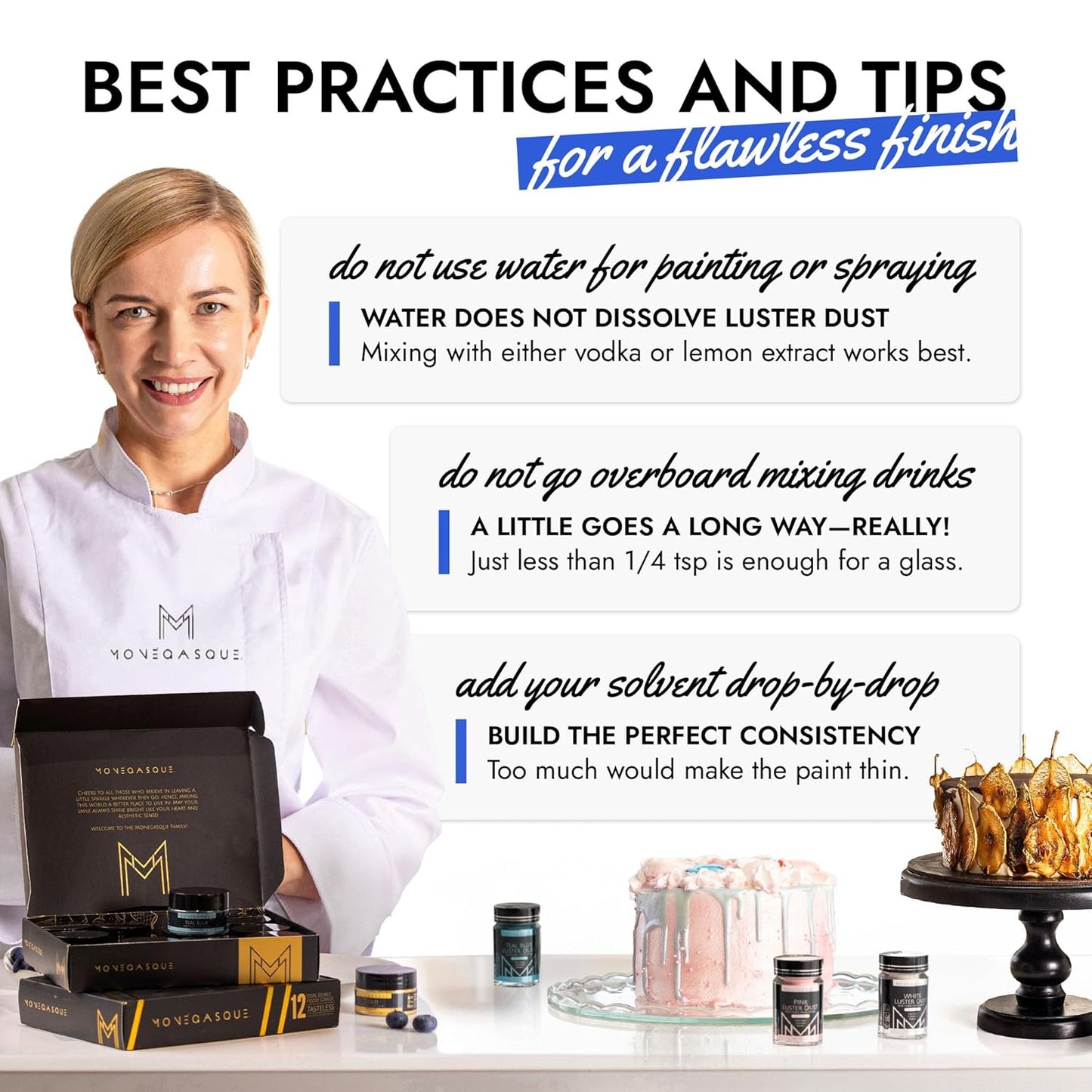 MONÉGASQUE Blue Edible Glitter for Drinks 7g – Edible Glitter for Cakes - Blue Luster Dust for Drinks, Cocktail, Cake, & Strawberries - Drink, Food Decorations, & Cake Decorations Spray Sparkles