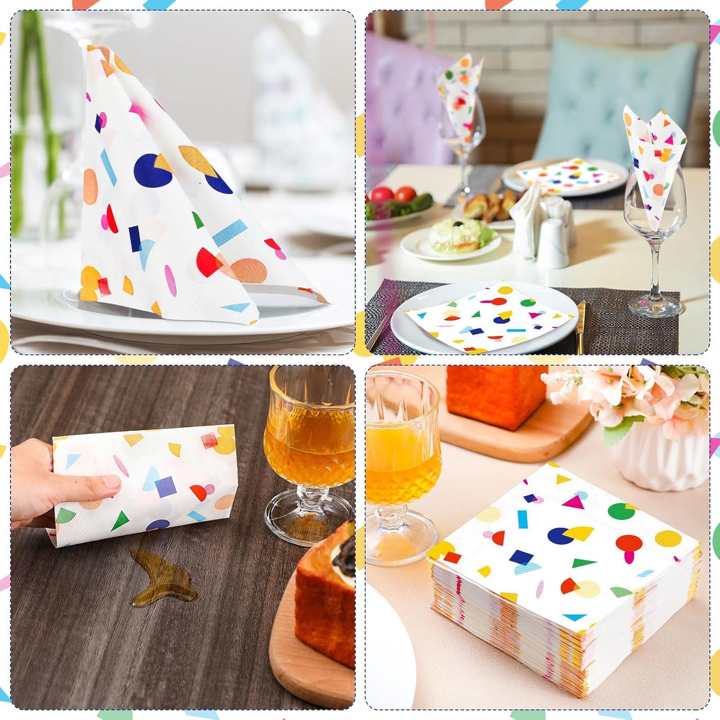 100 Pcs Sprinkles Napkins 2 Ply Disposable Paper Napkins for Baby Shower Birthday Party Theme Table Decor Supplies(White,Rainbow Dot)