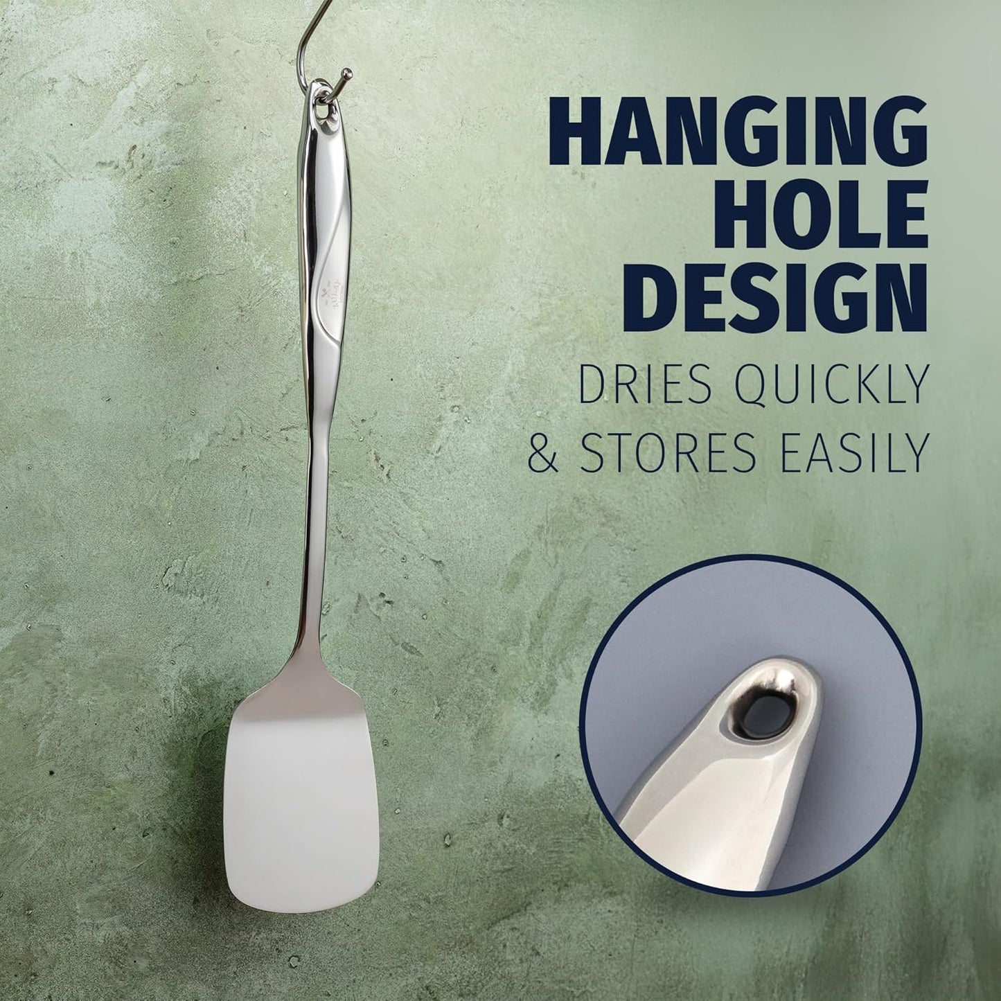 Zulay Kitchen Premium Stainless Steel Metal Spatula - Cooking Spoon Turner - Durable Cooking Utensil with Ergonomic, Easy to Use Handle - Easy to Clean, Perfect for at Home Cooks & Chefs - 15”