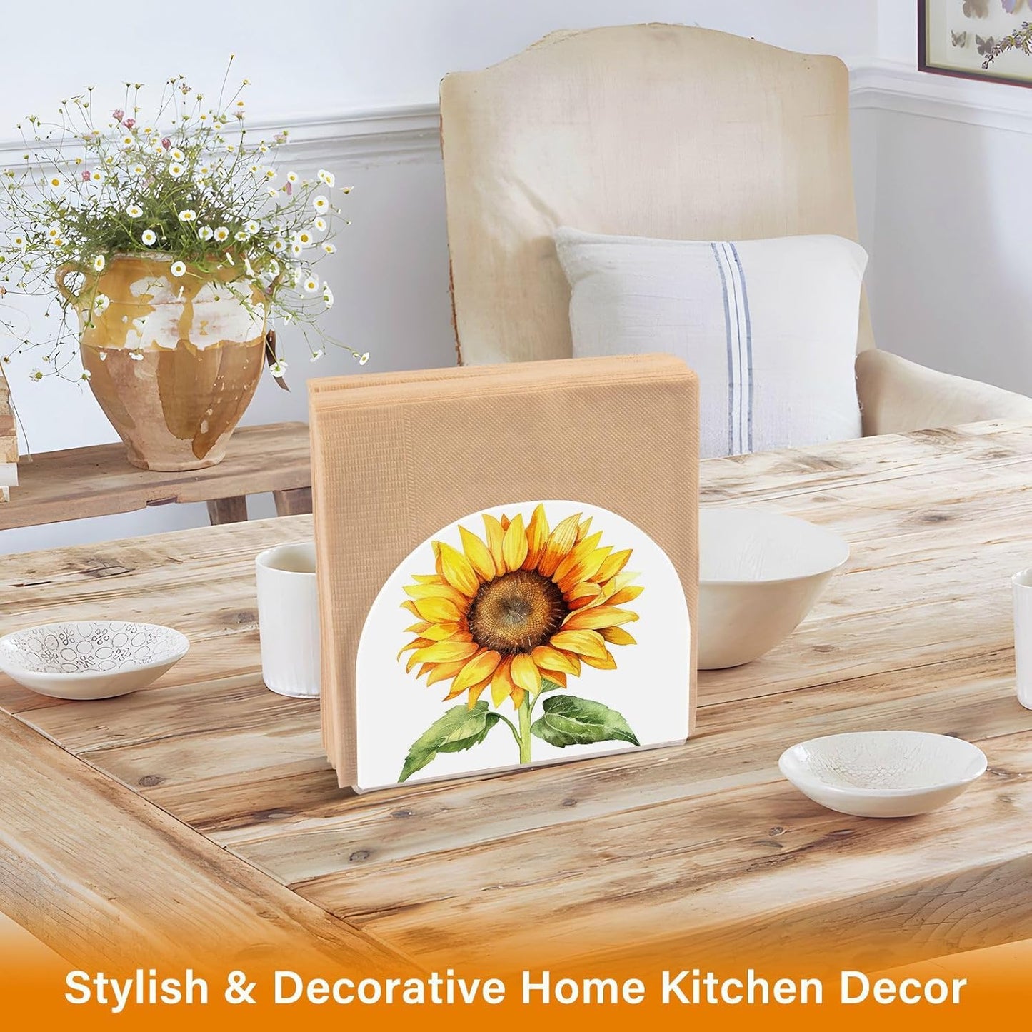 Beautiful Sunflower Napkin Holder for Table Paper Napkins Holder Acrylic Tissue Dispenser Kitchen Dining Room Bathroom Party Car Decor