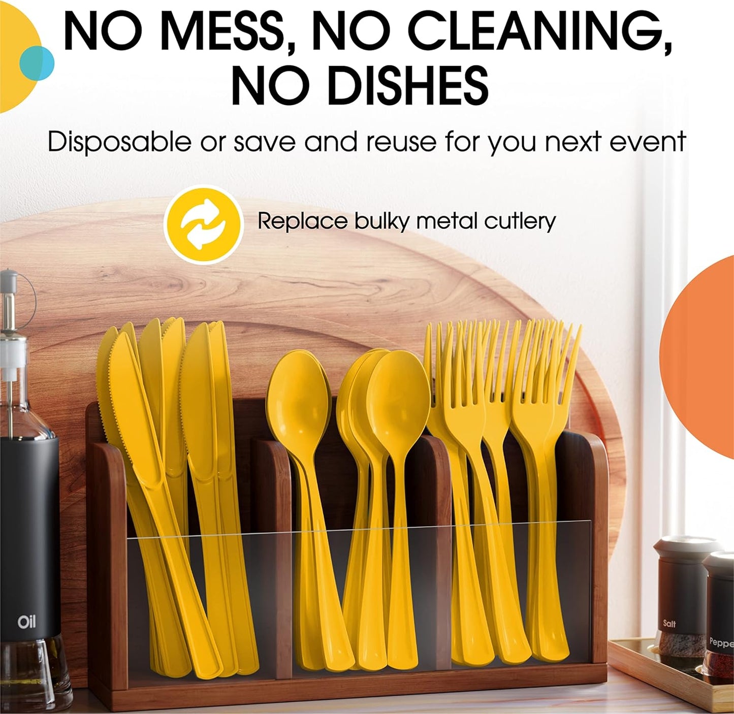 Heavy Duty Plastic Cutlery - 200 Pcs, Disposable Yellow Plastic Spoons - Flatware, Silverware