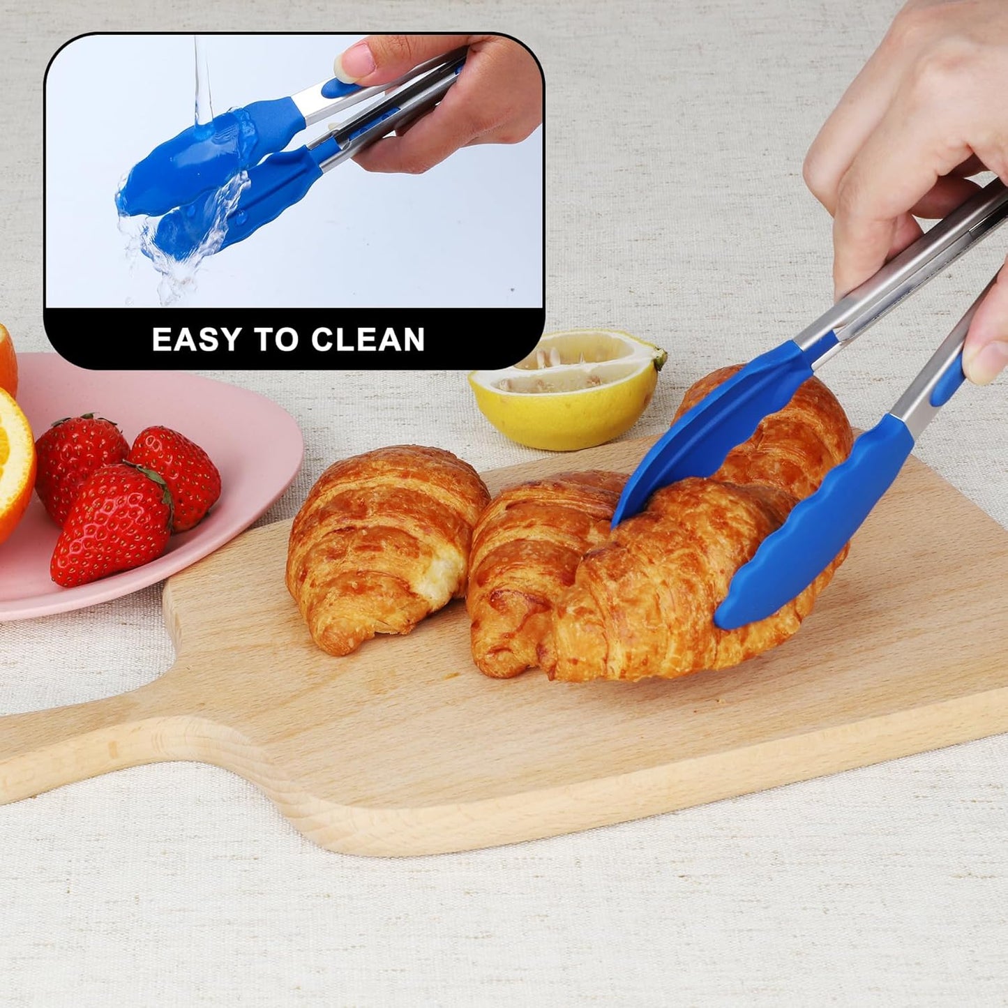 Hotec Mini Silicone Kitchen Tongs for Cooking - 7-Inch Small Serving Tongs with Silicone Tips, Set of 3 (Red,Blue,Green)