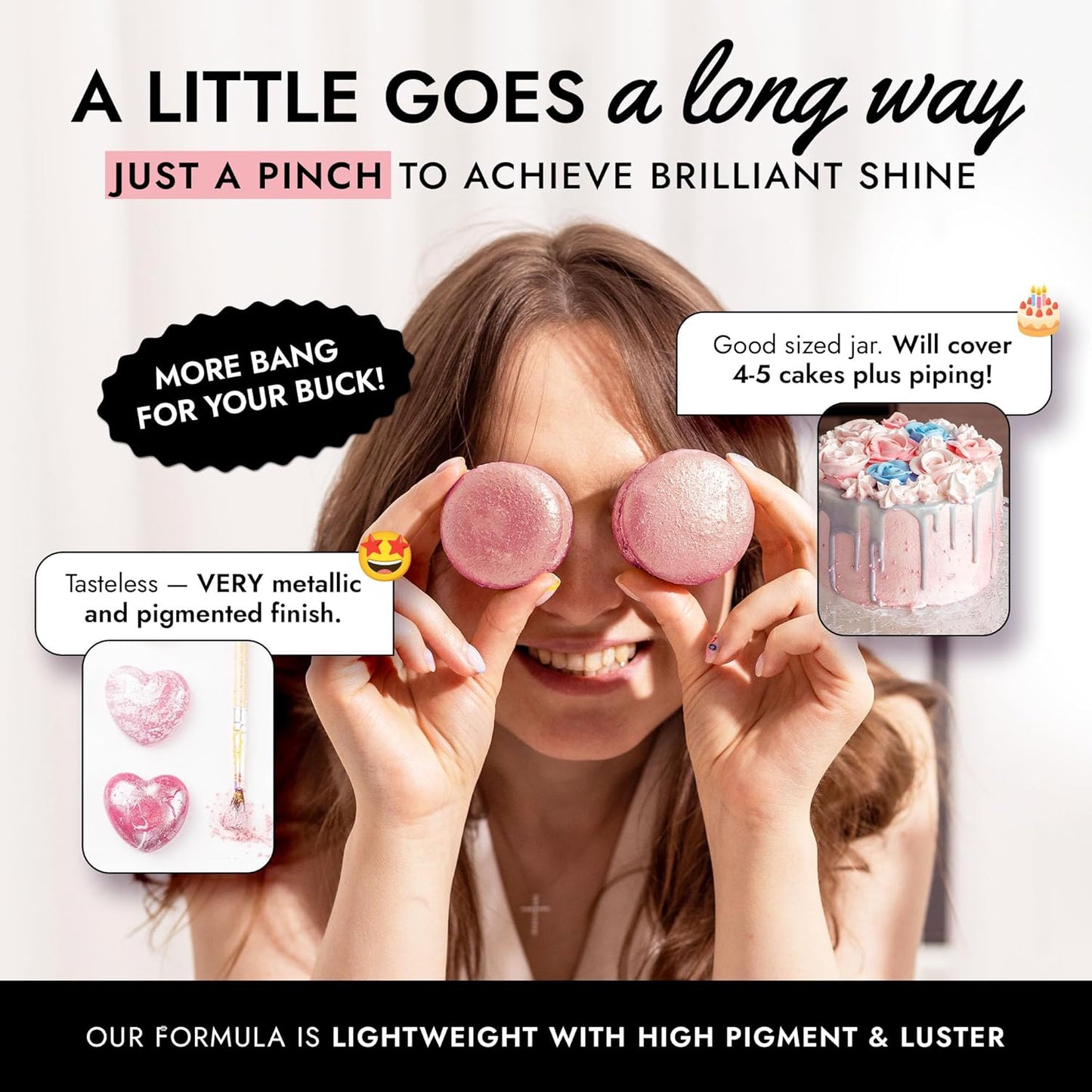 MONÉGASQUE Pink Edible Glitter for Drinks 15g – Pink Edible Glitter for Cakes – Luster Dust for Drinks, Food, & Cake Decorating – Halloween Cocktail Drink Shimmer – Cocktails & Cake Decorations Spray