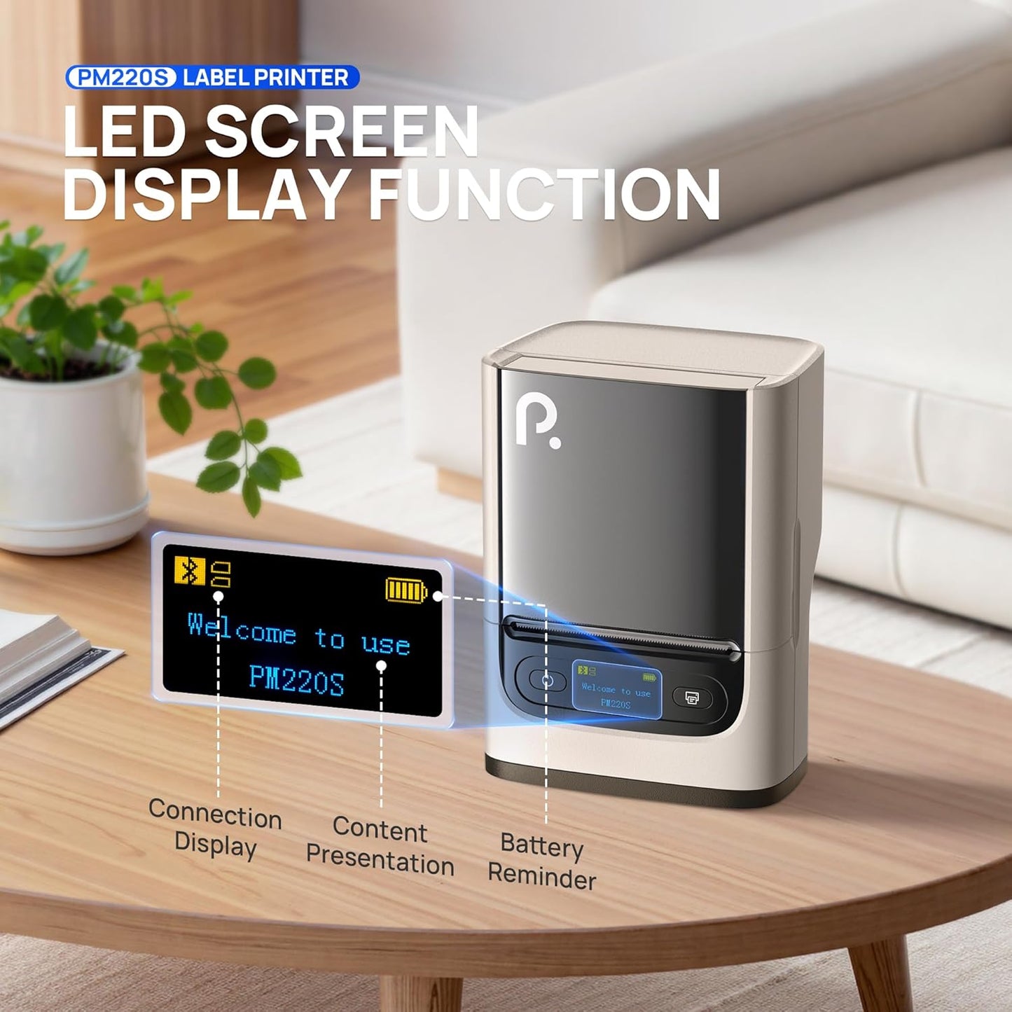 PM220S Label Maker Machine with Tape, 2 Inch Bluetooth Portable Thermal Label Printer for Small Business, Beige