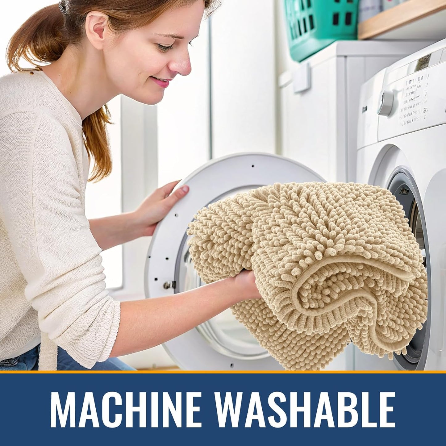 Arotive Bathroom Rugs 59x24, Extra Soft Absorbent Shaggy Chenille Bath Rugs, Machine Washable Rubber Backing Non-Slip Bath Mats for Bathroom Floor Tub and Shower, Home Decor Accessories, Beige