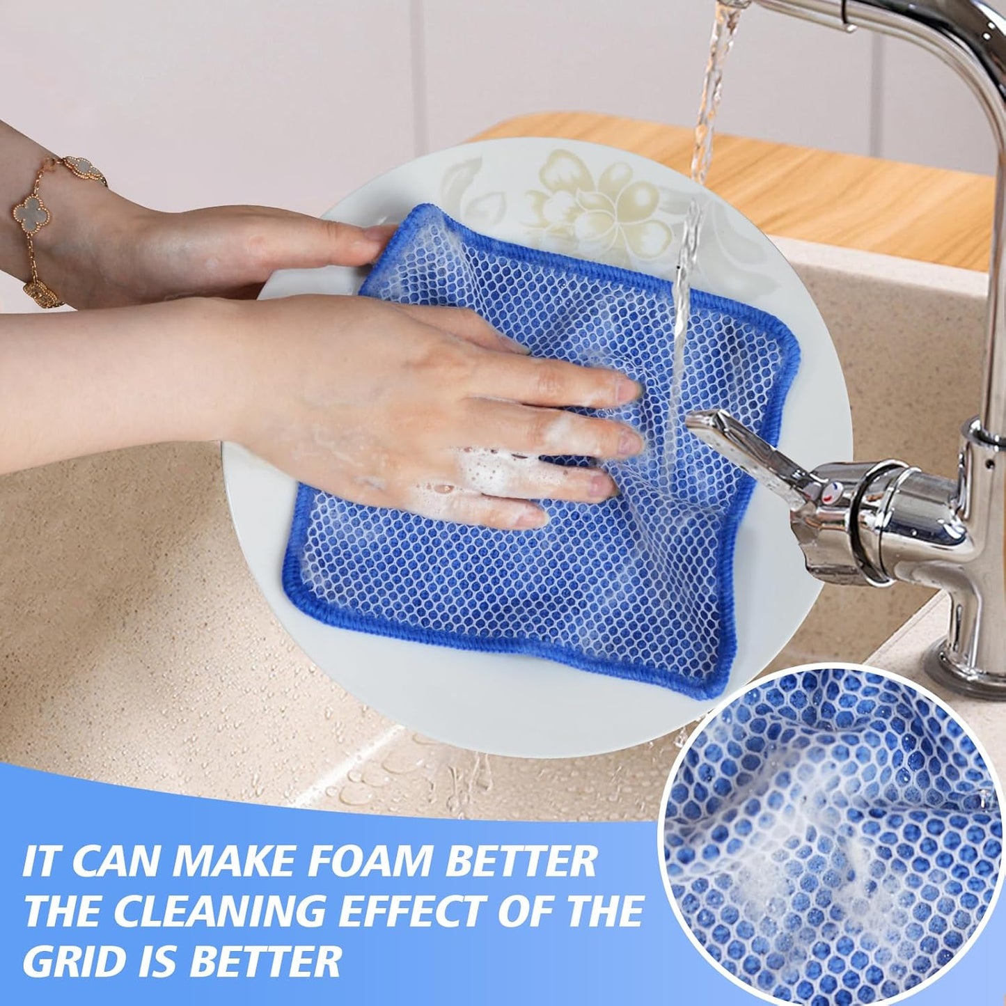 KinHwa Kitchen Washcloths for Dishes Absorbent Microfiber Dish Cloths Quick Dry Dish Rags with Poly Scour Scrub Side Ideal for Kitchen Cleaning (Mixing Colors #2, 7inchx7inch 9 Pack)