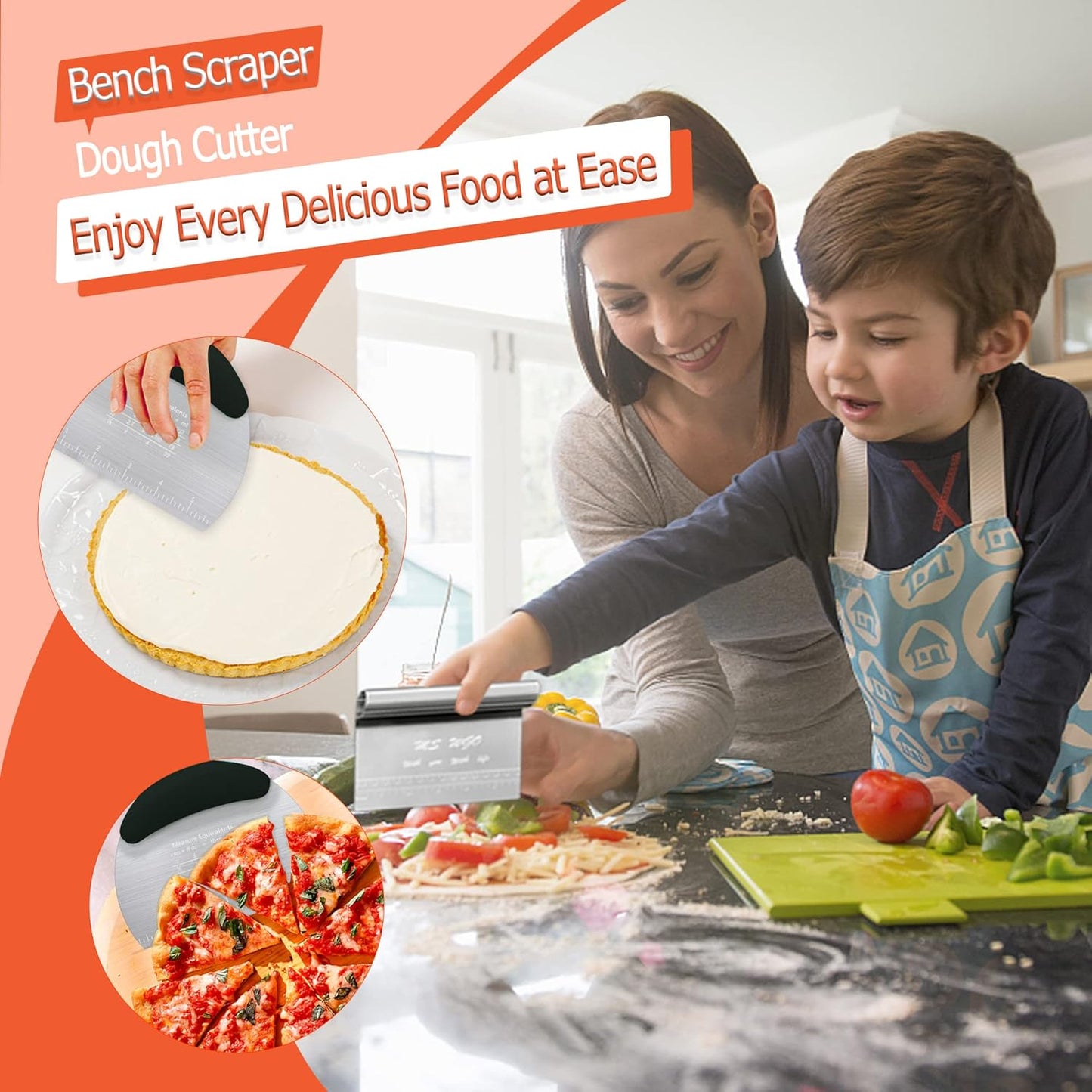 Dough Scraper Cutter Pastry Pizza Cutter Stainless Steel Tool with Scale Ruler, Kitchen Tool for Baking Cookie Dough Vegetable Bread