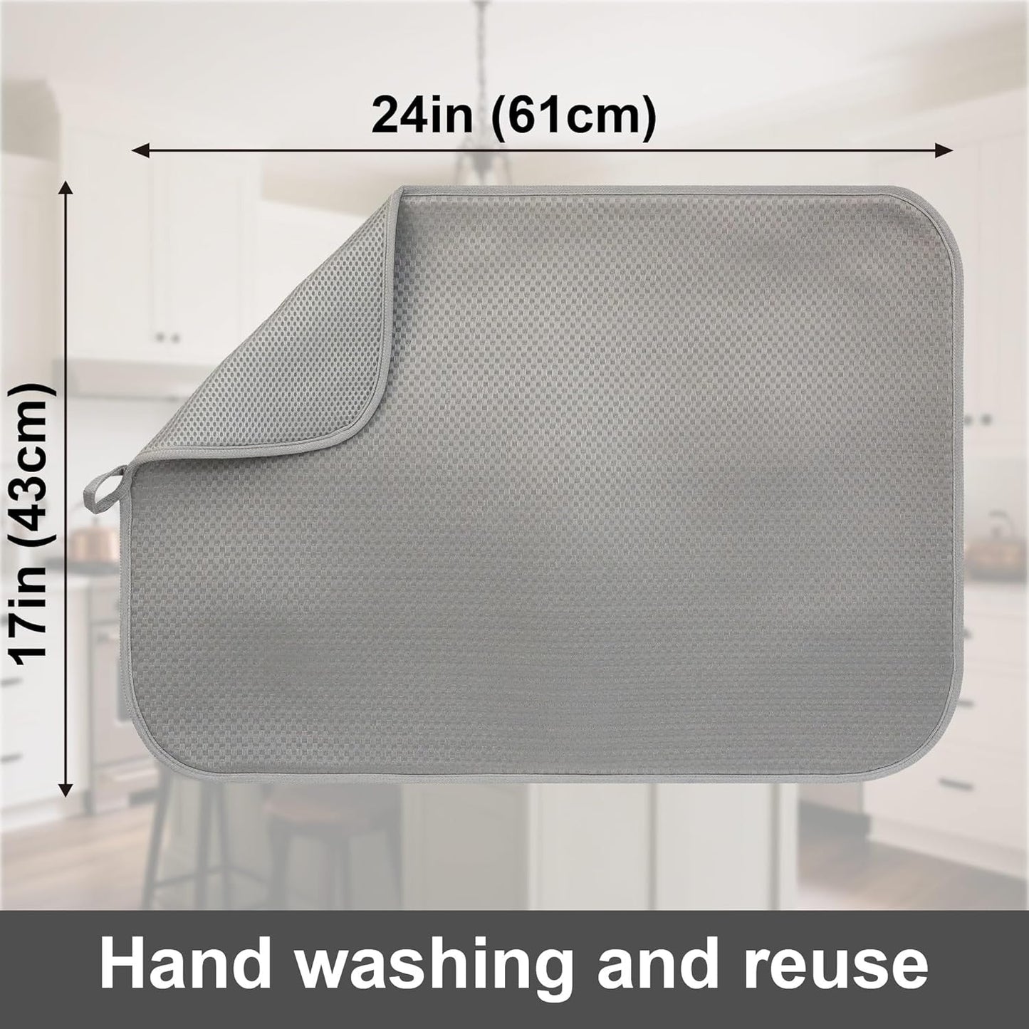 Light Gray Dish Drying Mats 17” x 24” – XXL Kitchen Drying Mat for Counter, Super Absorbent Microfiber Dish Rack Mat, Foldable Drying Pad for Dishes, Pots, Pans – Dish Drainer Mat